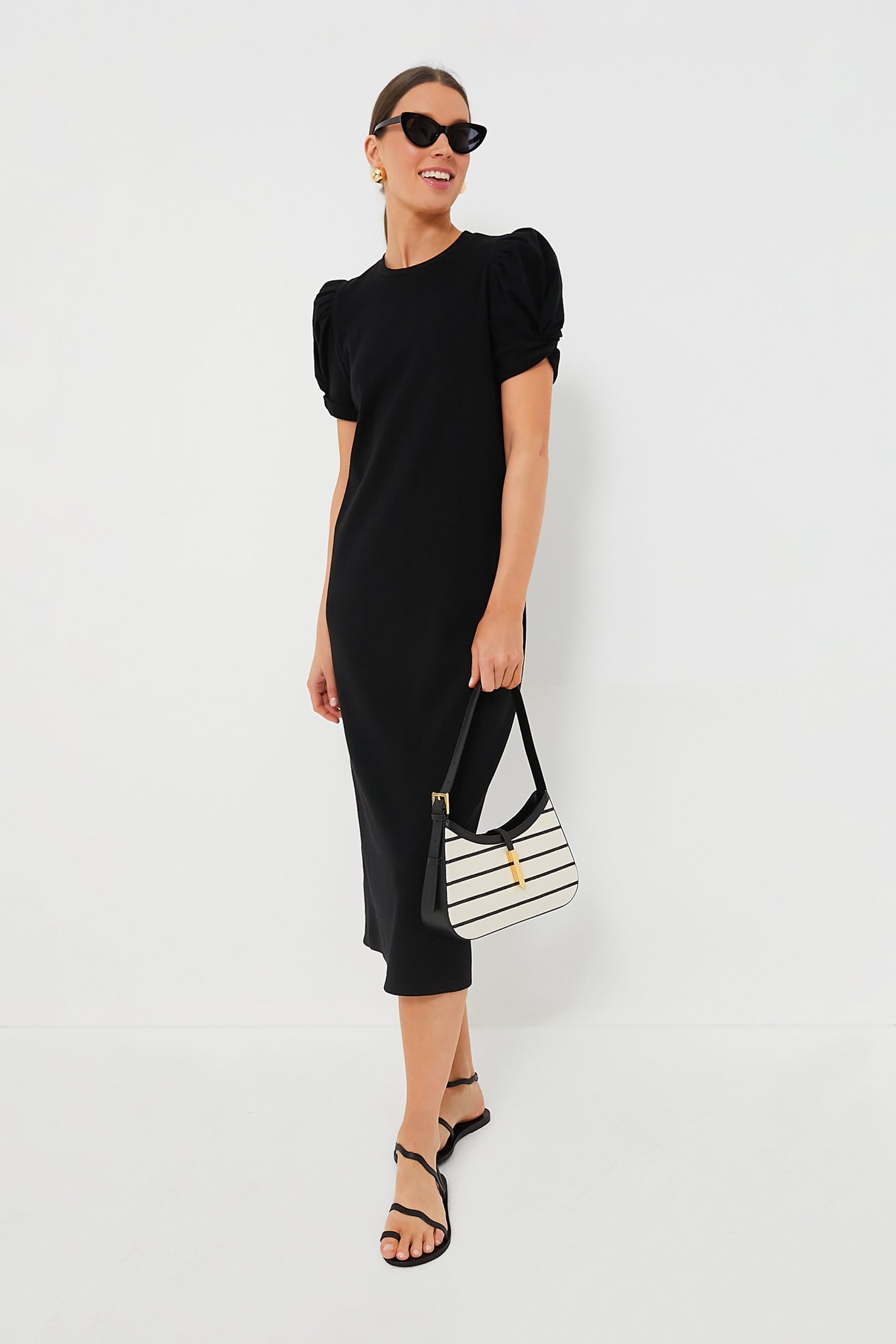 knee length dresses for ladies Black Short Sleeve Vesty Midi Dress