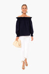 Navy Off the Shoulder Marguerite Blouse