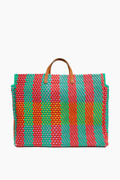 Clare V. Carryall Tote In Poppy And Turquoise Plaid in Red