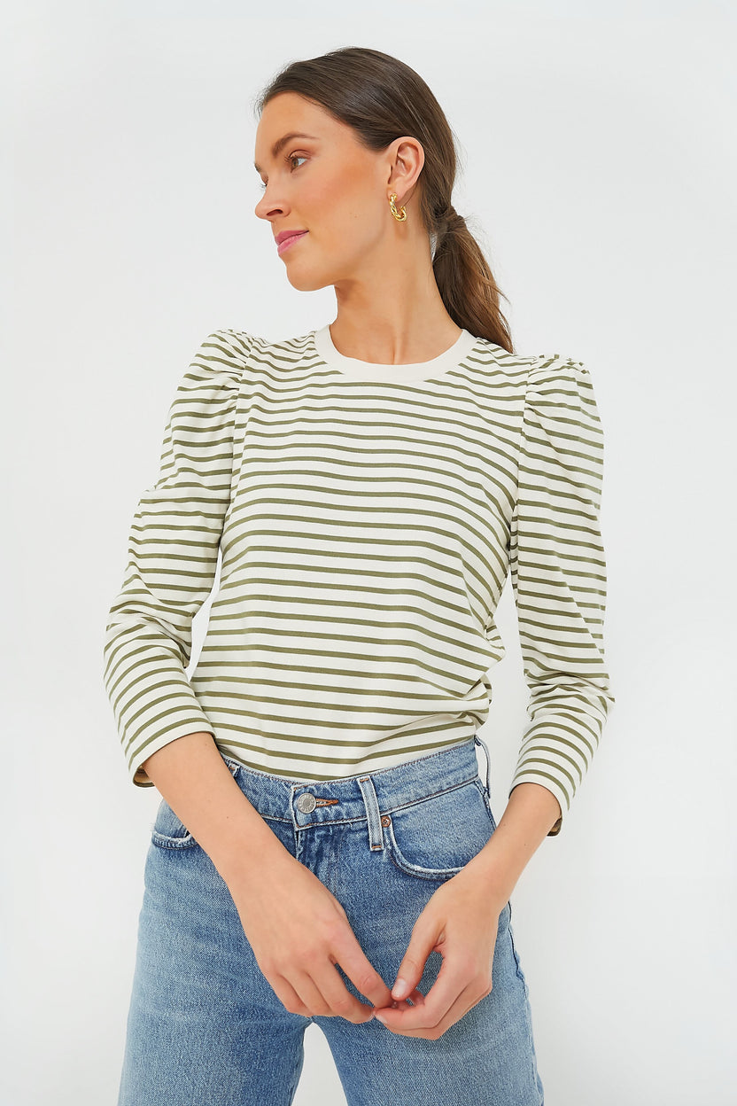 Vesty Olive Striped Vesty Long Sleeve Crewneck | Pomander Place