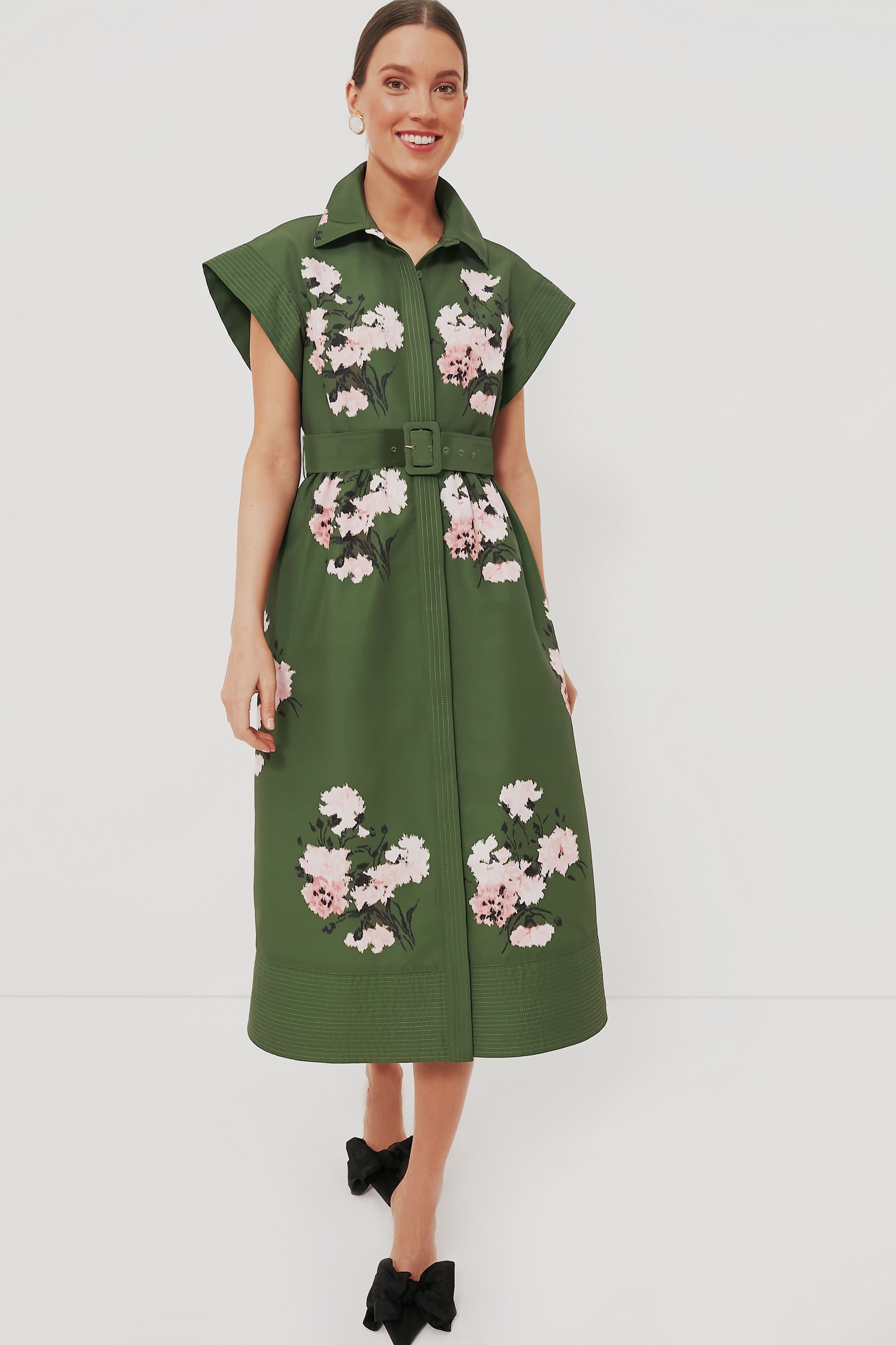 Olive and Pressed Powder Floral Chloe Dress | Tuckernuck