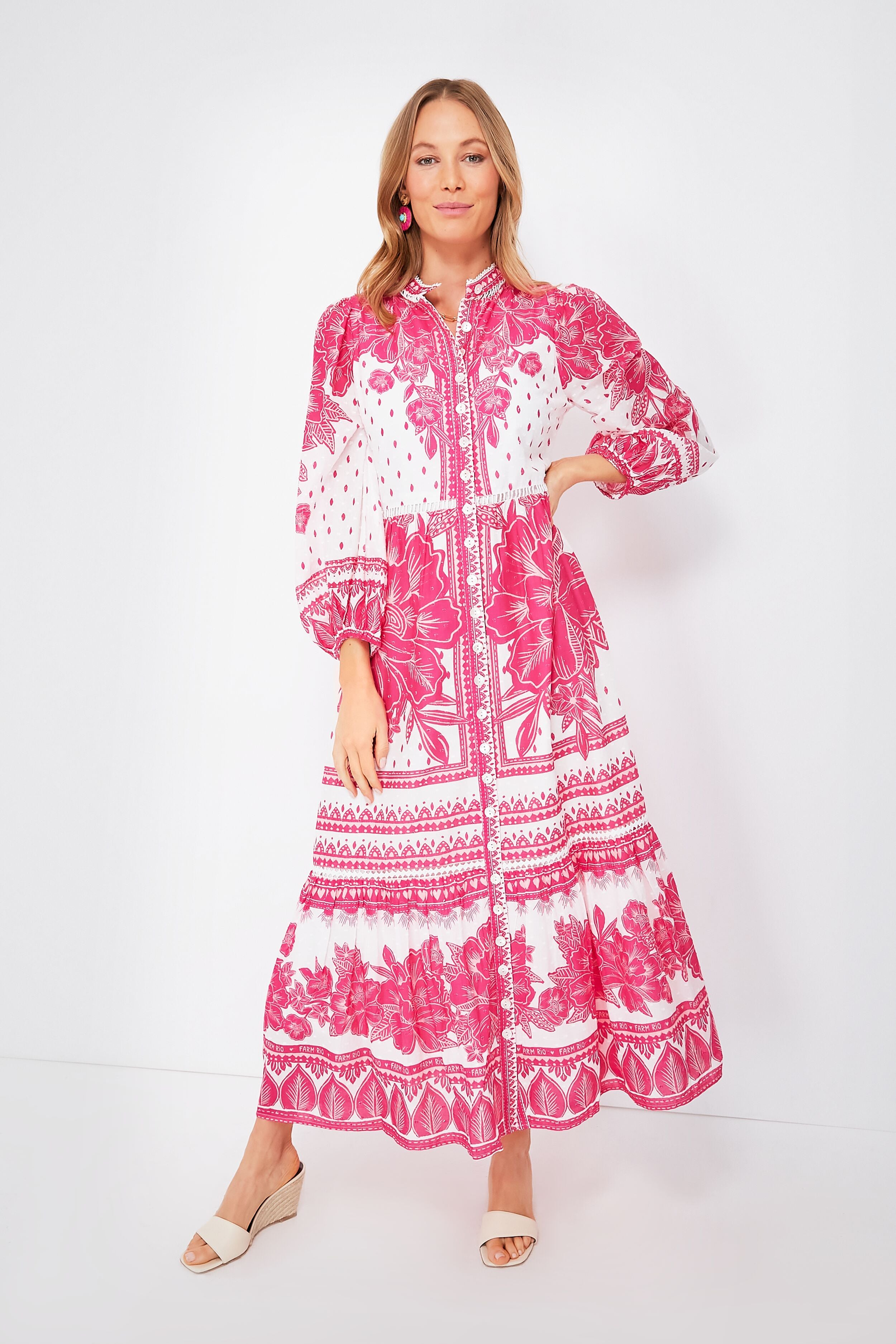 Tropical Woodcut Maxi Eng Dress | Farm Rio