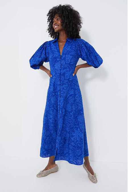 Royal Blue Button Front Brady Maxi Dress Hyacinth House