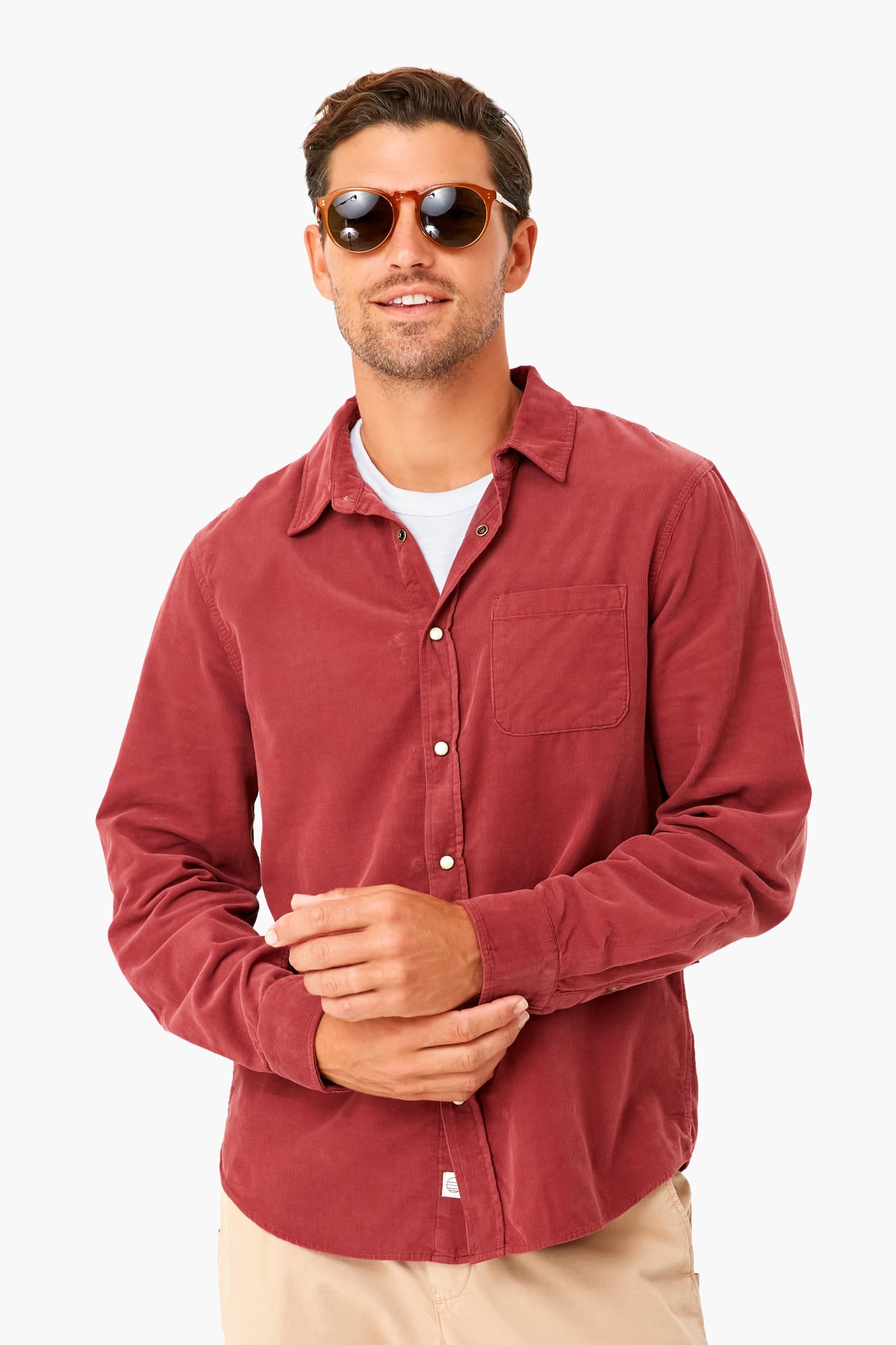 【ENOF】long sleeve cord shirt Oxblood Red Long Sleeve Lightweight Snap Cord Shirt | Marine Layer