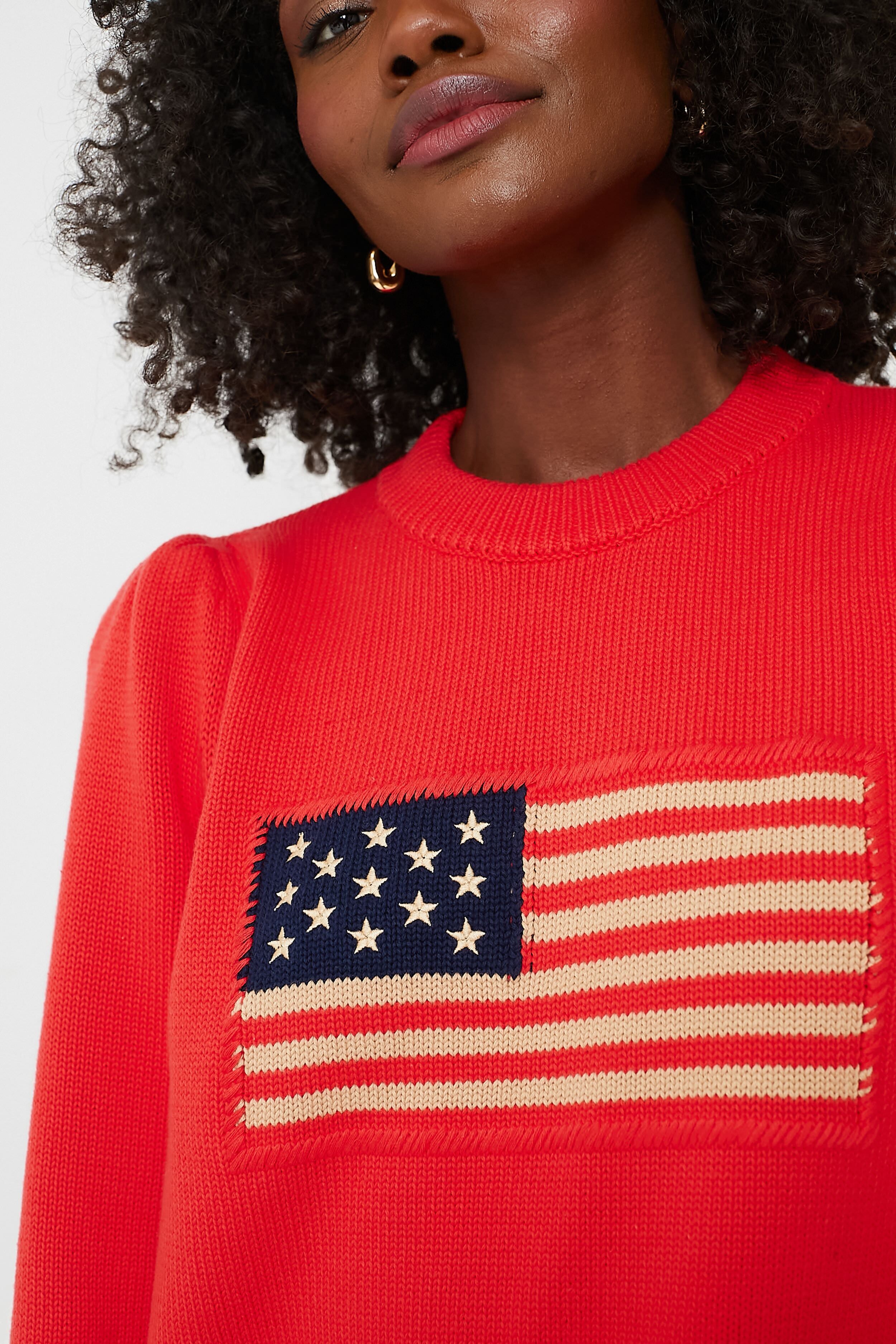 Red Cropped Puff Sleeve Americana Sweater