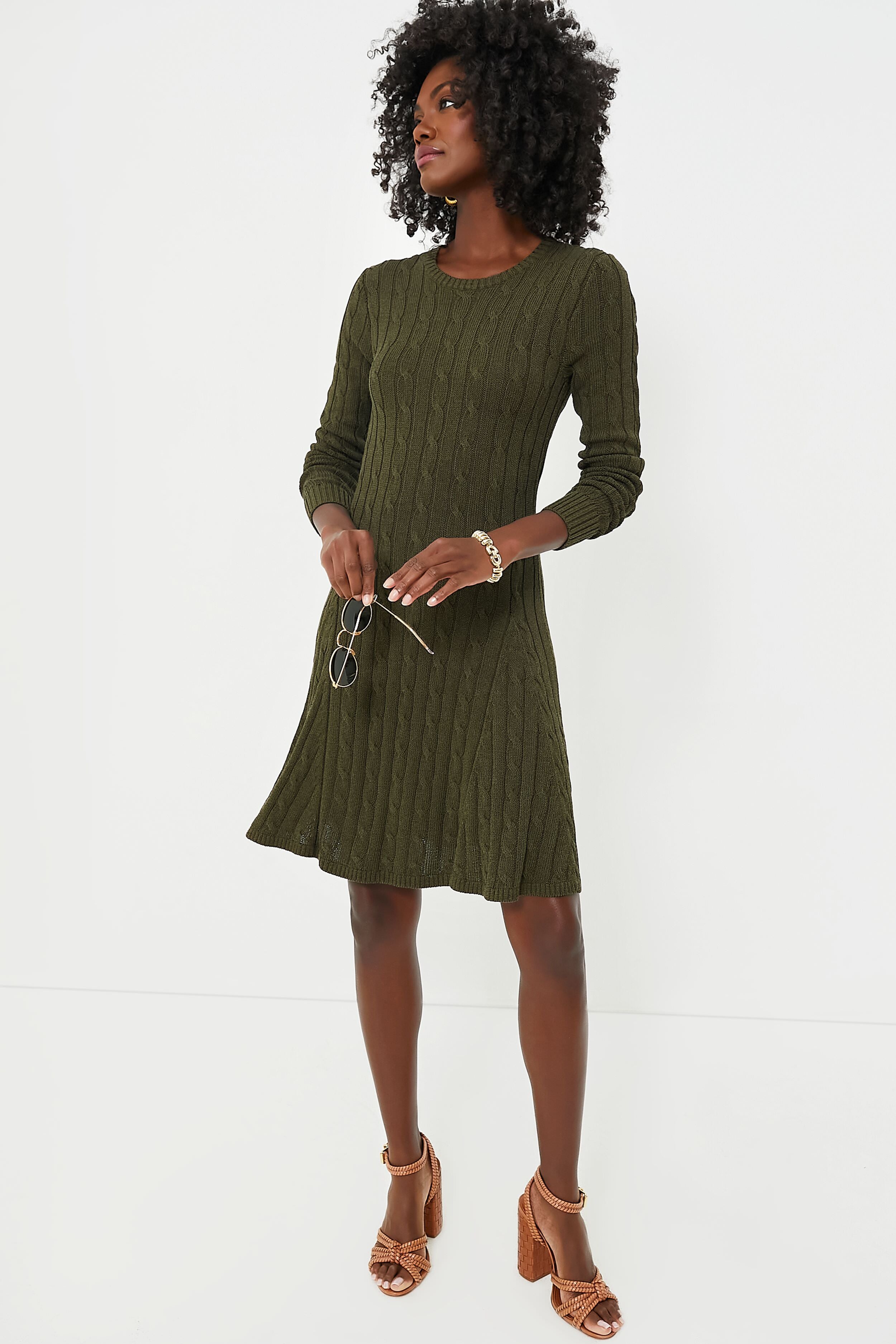 Polo Ralph Lauren Cable-Knit Sweater Dress Canopy Olive