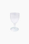 The Le Cadeaux clear glass goblet features a textured, ribbed bowl and round base, crafted from unbreakable glassware for extra durability and is dishwasher safe for easy cleaning.