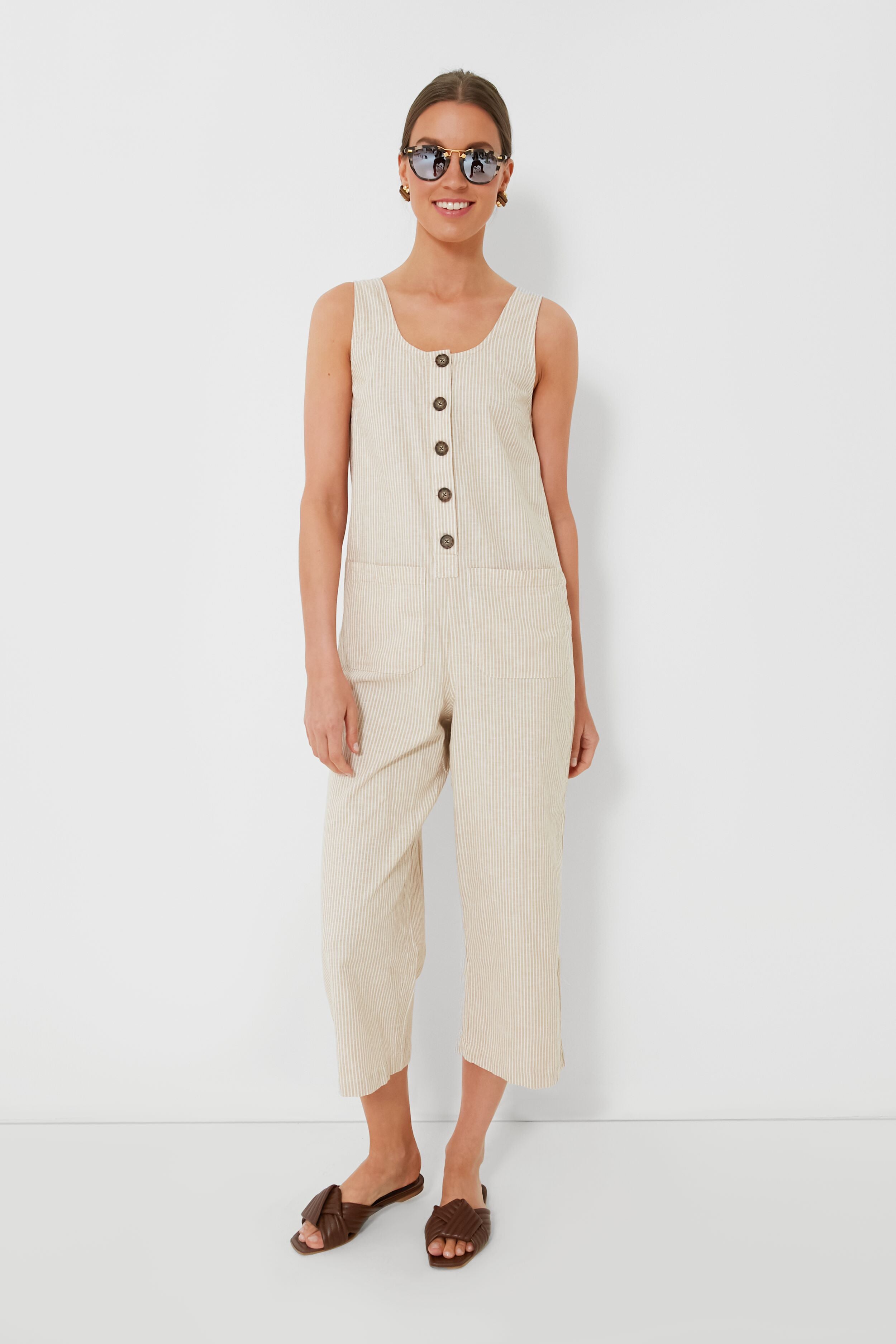 Natural Stripe Sydney Beach Jumpsuit Marine Layer