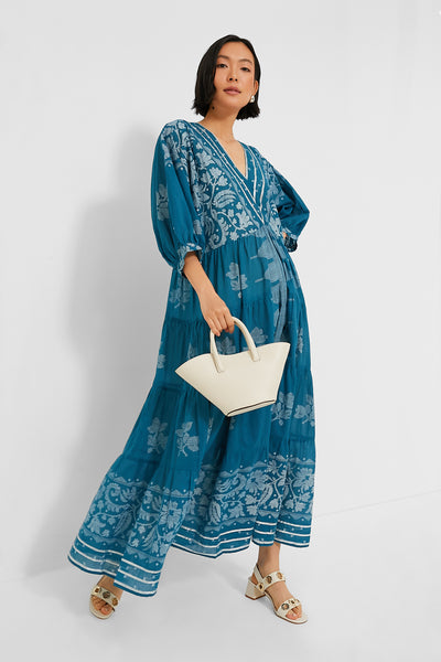 Jade Long Sleeve Beach Dress in Majorelle Print