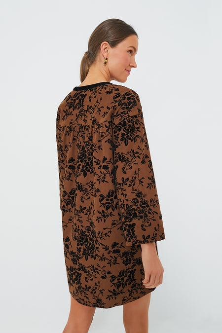 Brown & Black Burnout Floral Elma Mini Dress