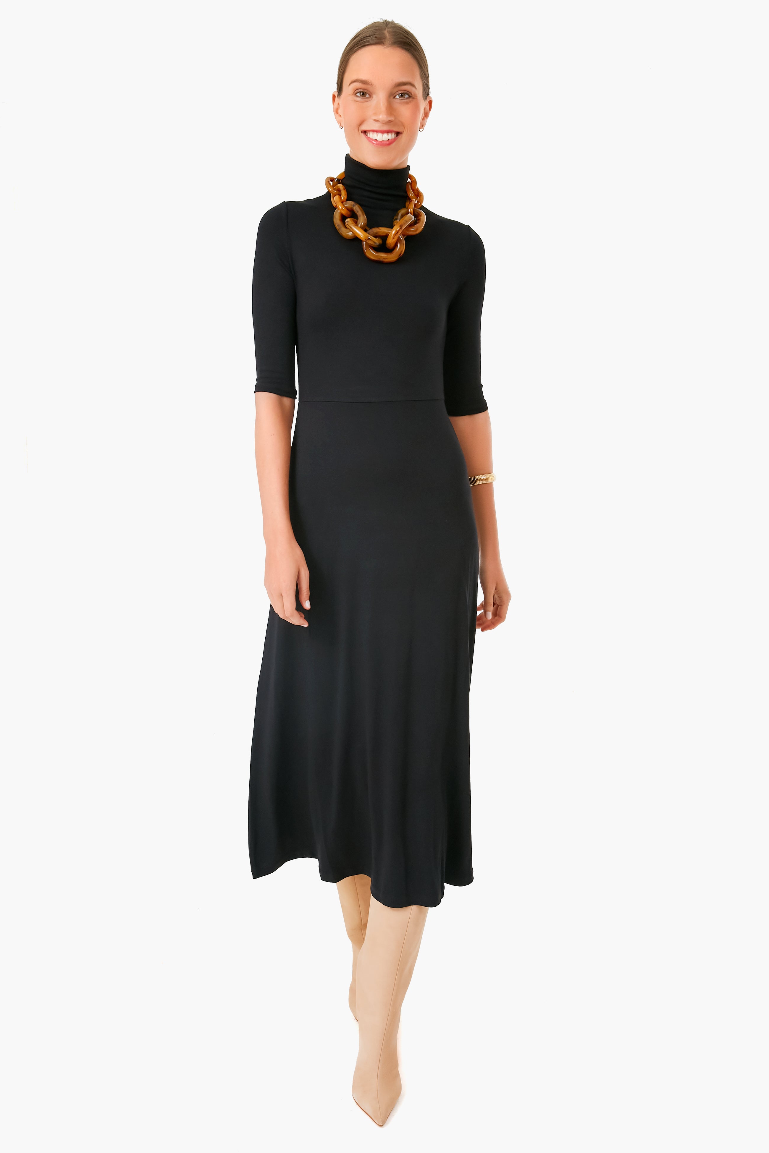 Black Elbow Sleeve Turtleneck Dress | Vince Black Elbow Sleeve Turtleneck Dress | Vince
