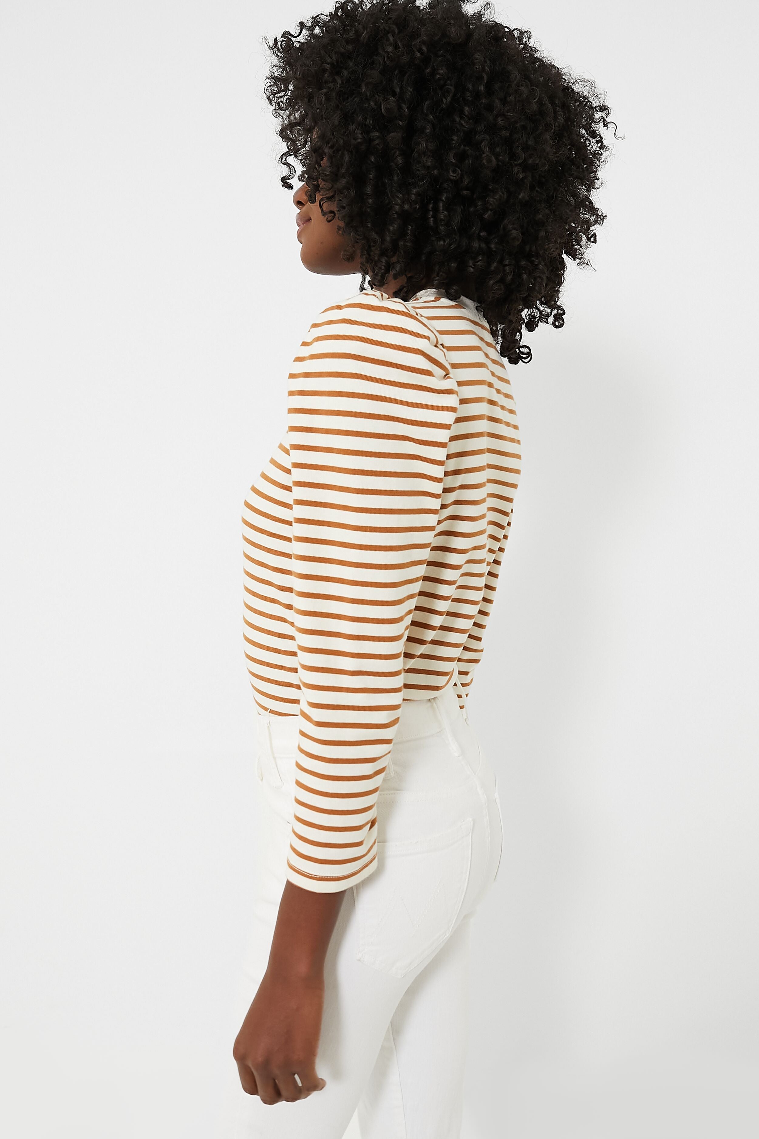 Tan Striped Vesty Long Sleeve Crewneck