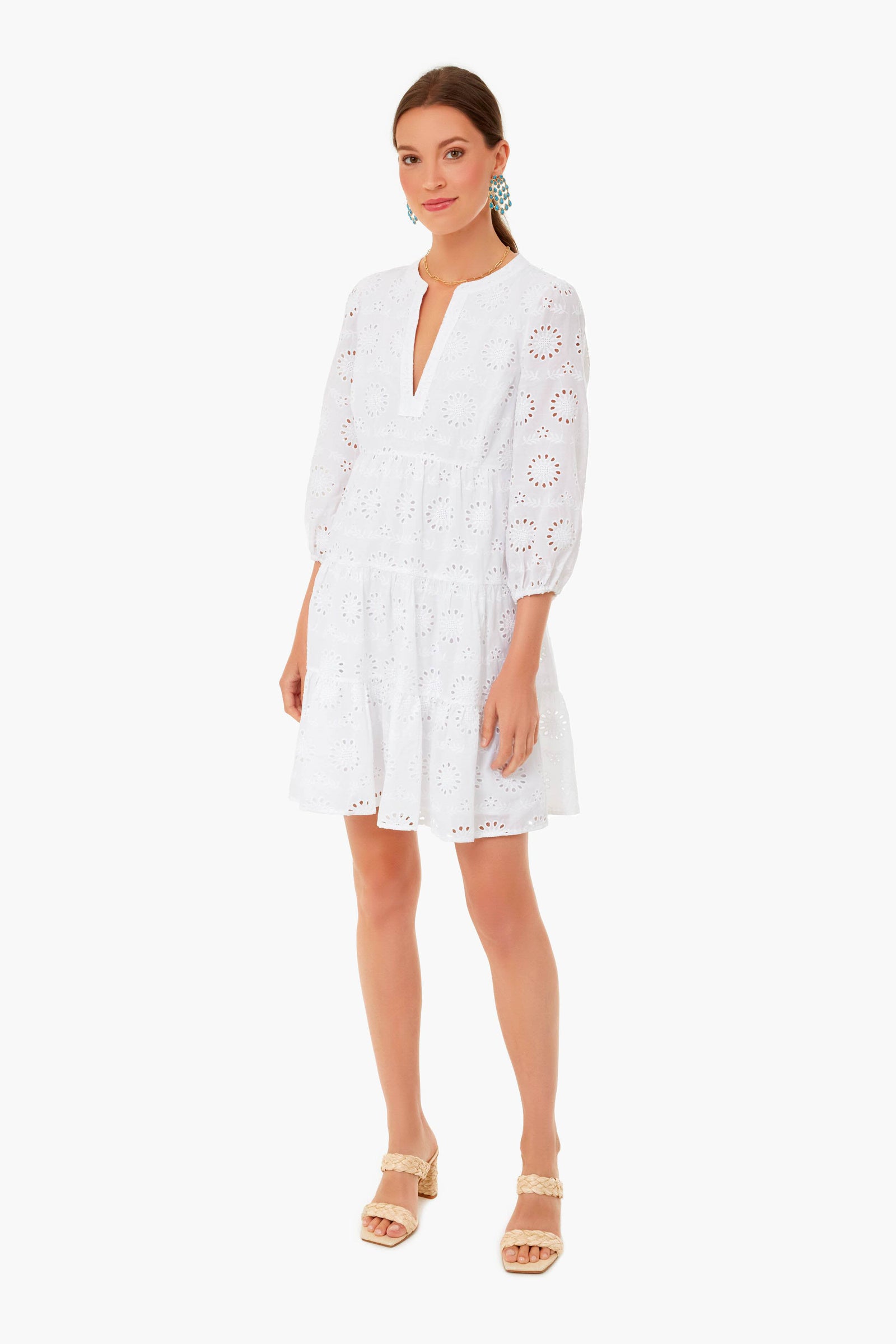 White Eyelet Long Sleeve Tunic Dress