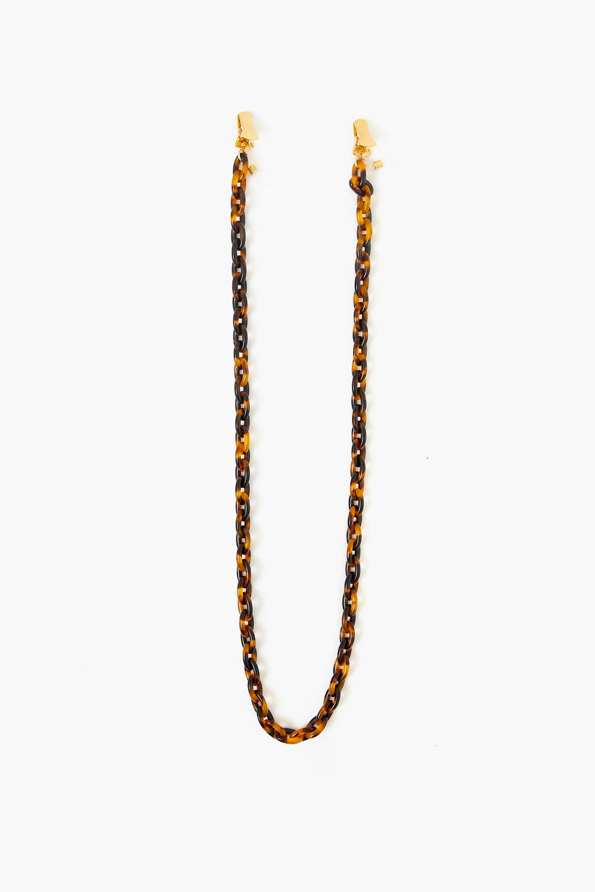The Tuckernuck Accessories tortoiseshell-patterned chain features gold clasps at each end—perfect as a stylish sunglass holder or mask chain.