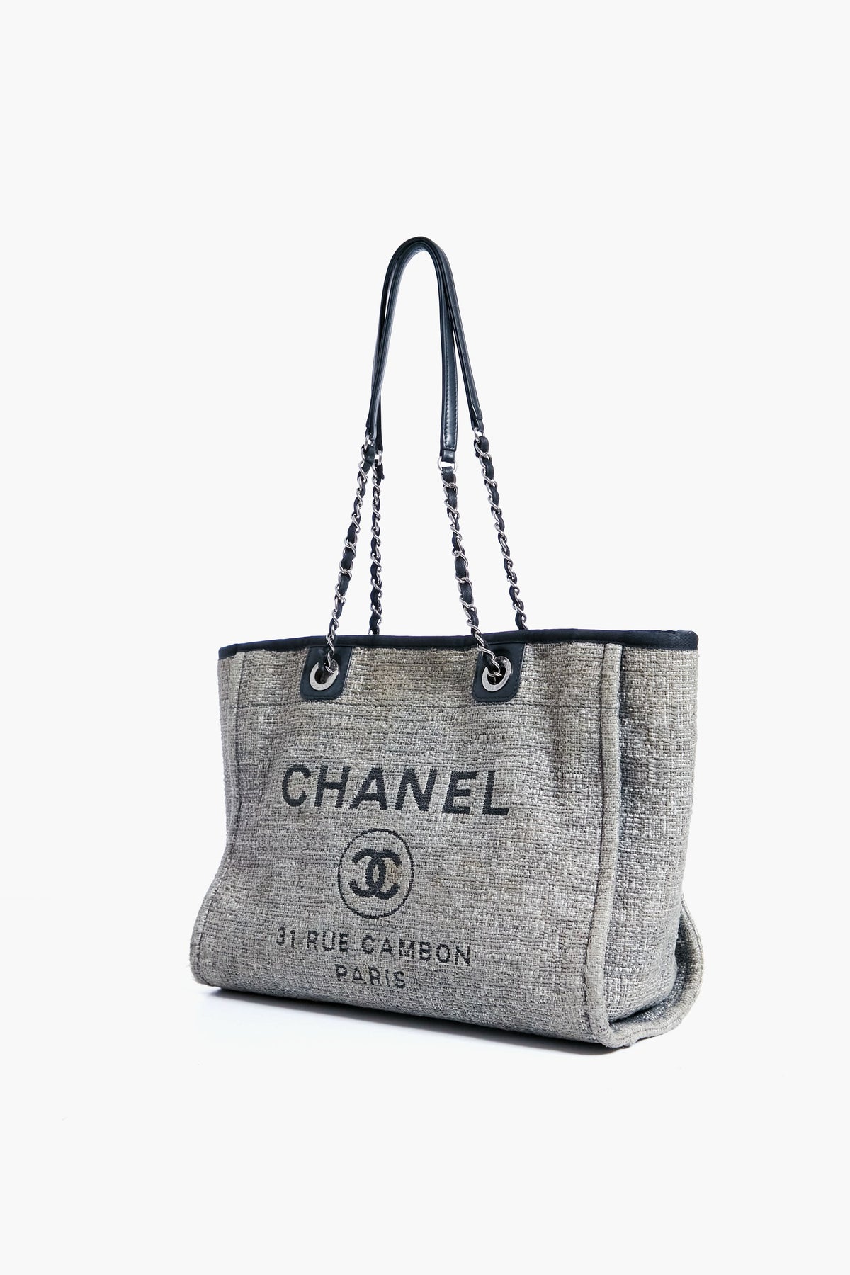 CHANEL Grey Deauville MM Chain Tote