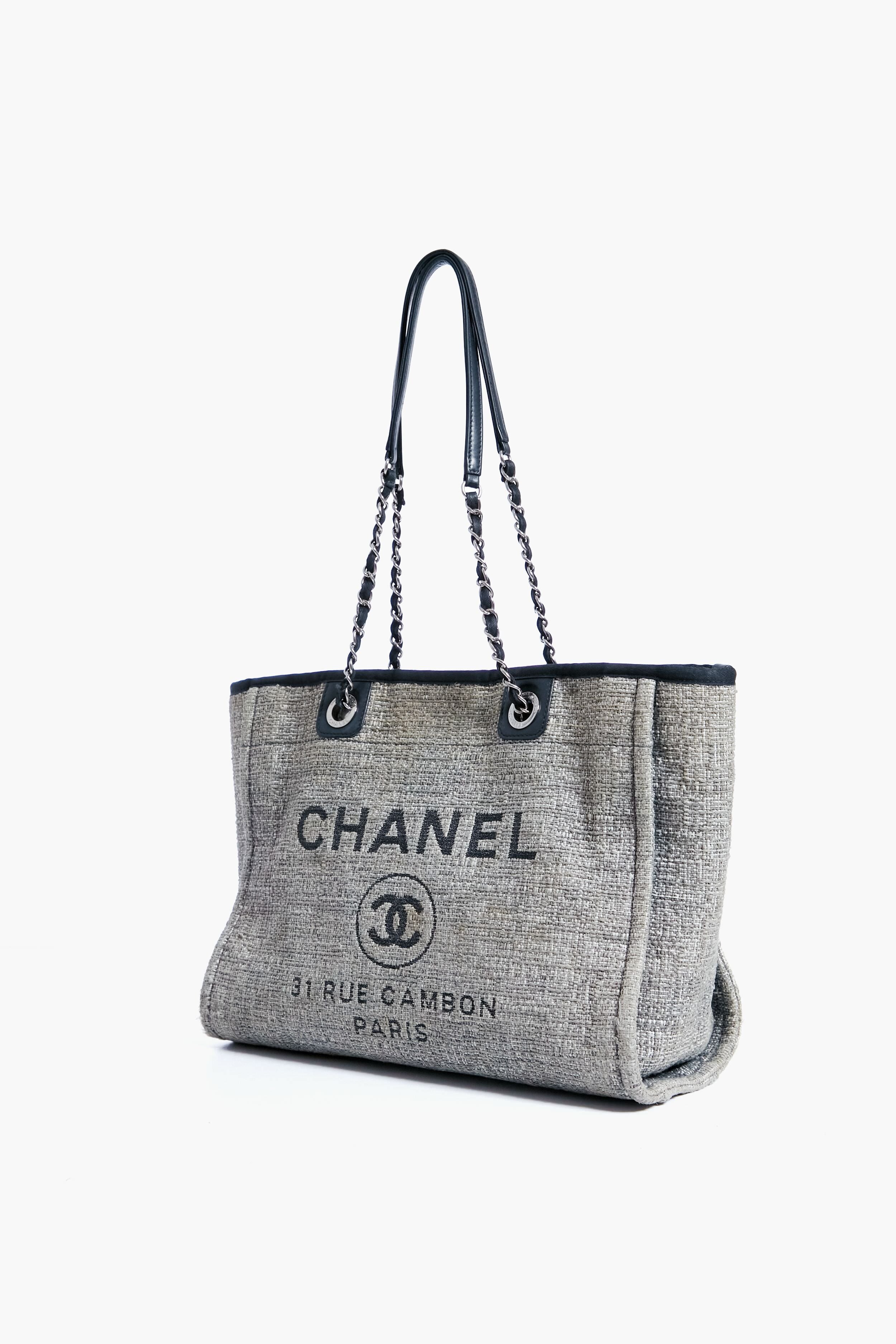 CHANEL Grey Deauville MM Chain Tote