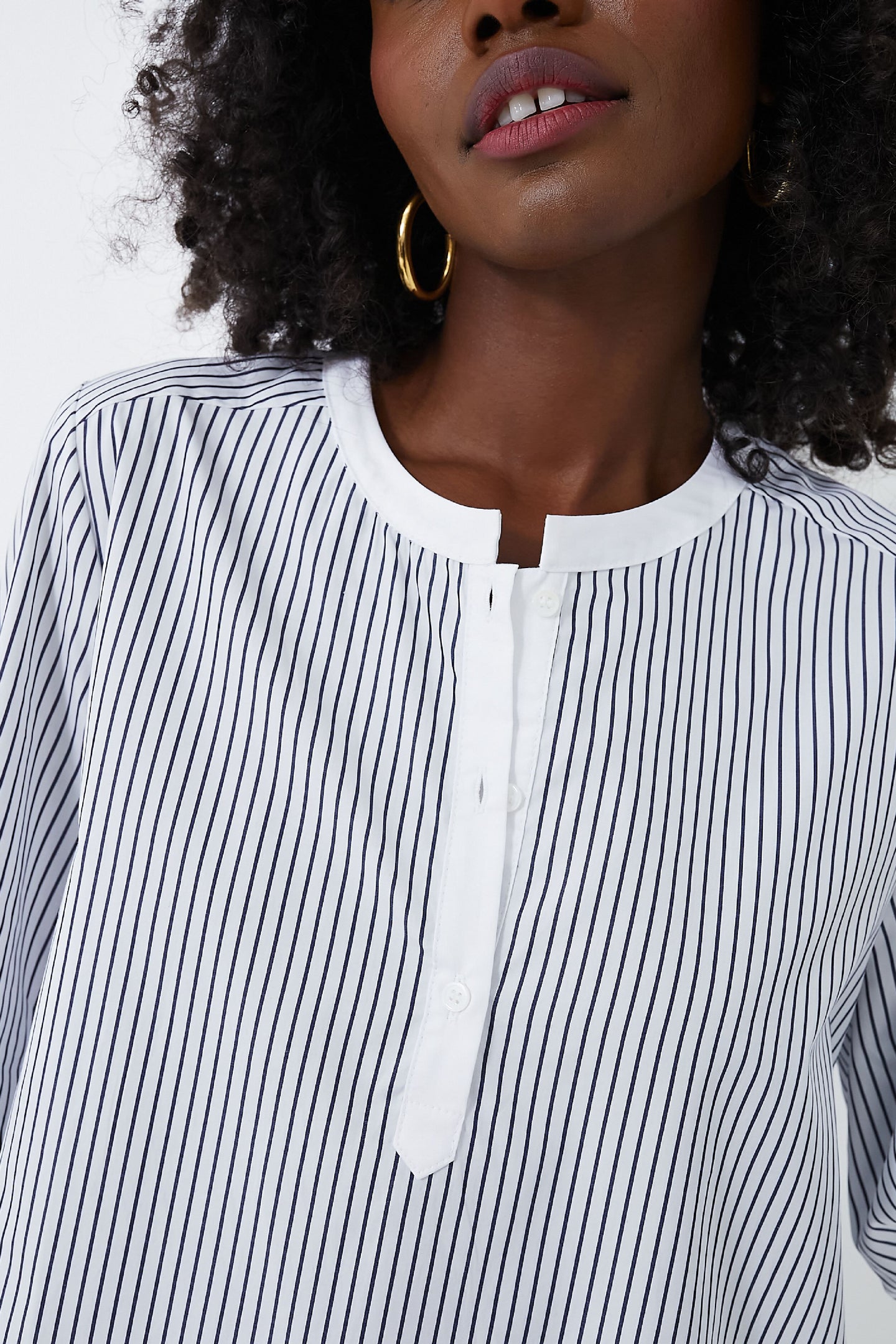 White and Navy Pinstripes Zoe Popover Tunic