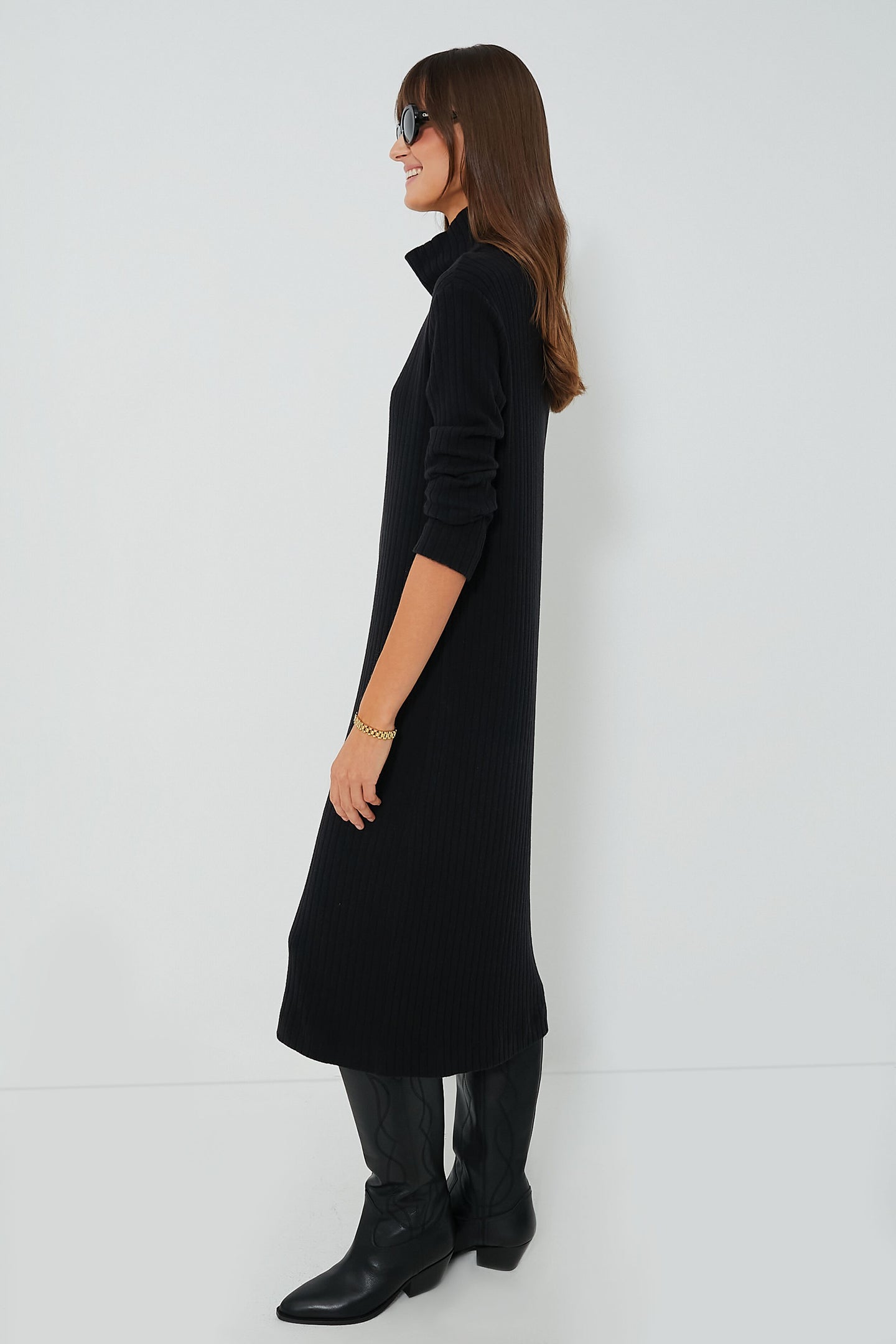 Black Sweater Rib Turtleneck Dress