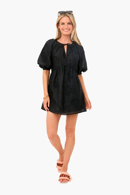 Noir Eyelet Puff Sleeve Dress