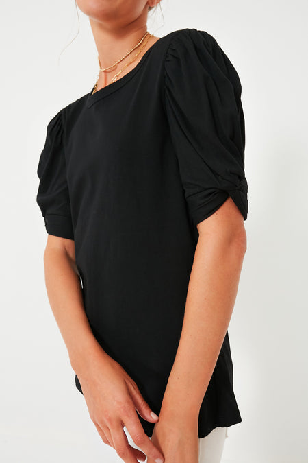 Black Vesty Puff Short Sleeve Crewneck Pomander Place