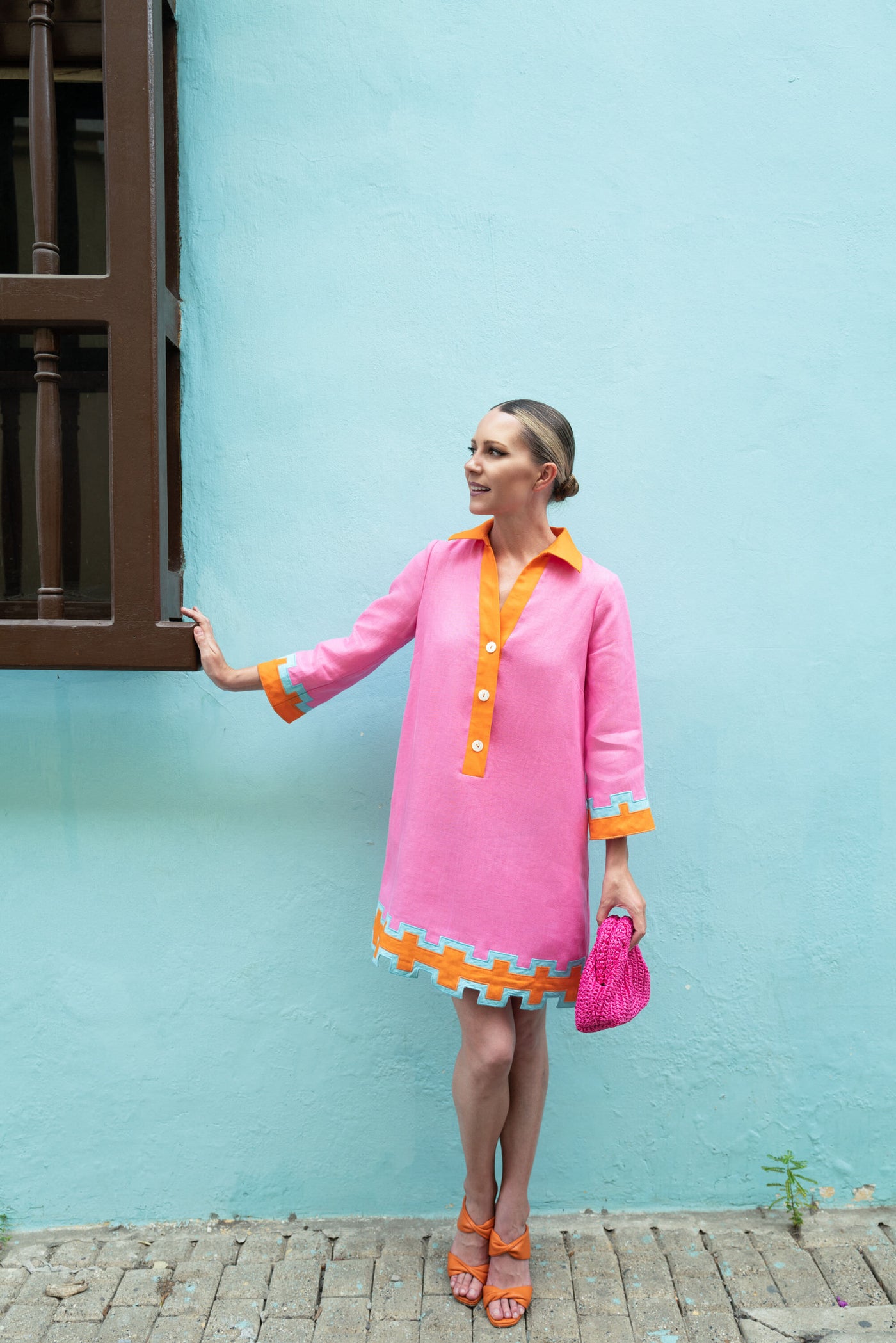 Peony Pink and Tangerine Collier Dress