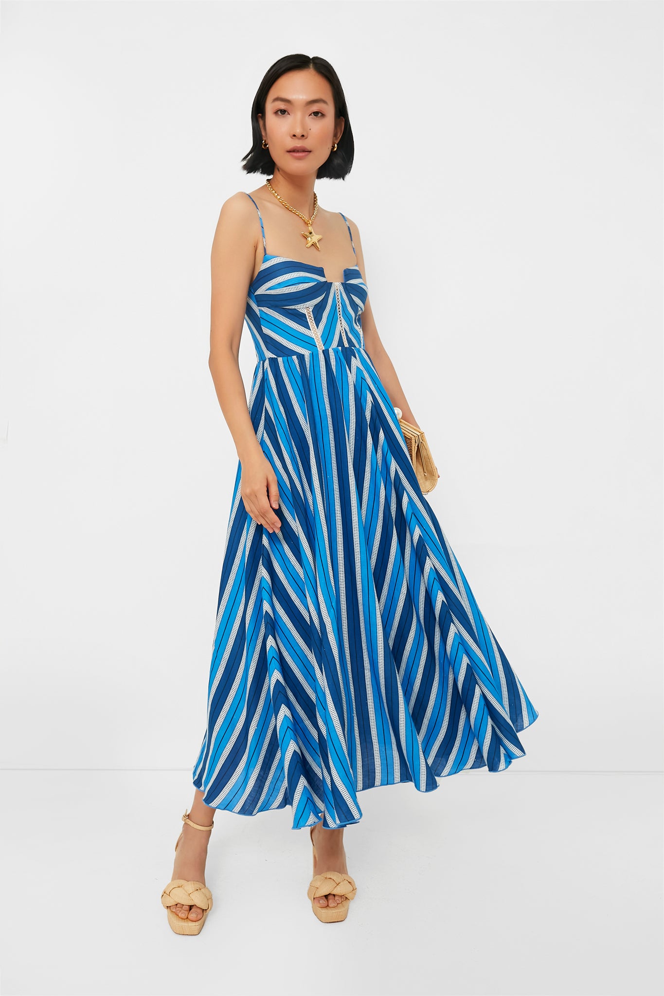 Blue Stripe Linen Midi Dress
