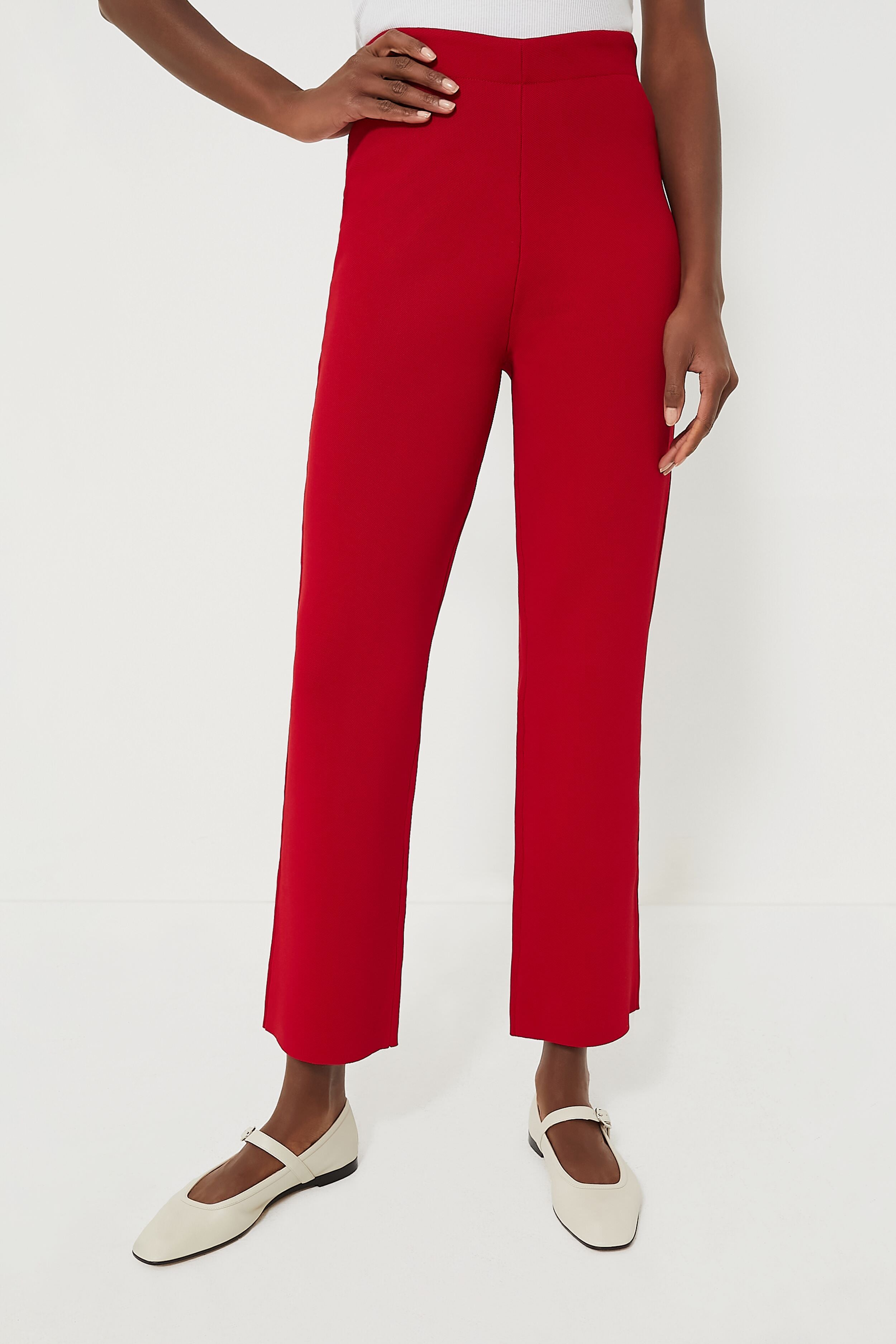 Red Compression Knit Ashford Pants