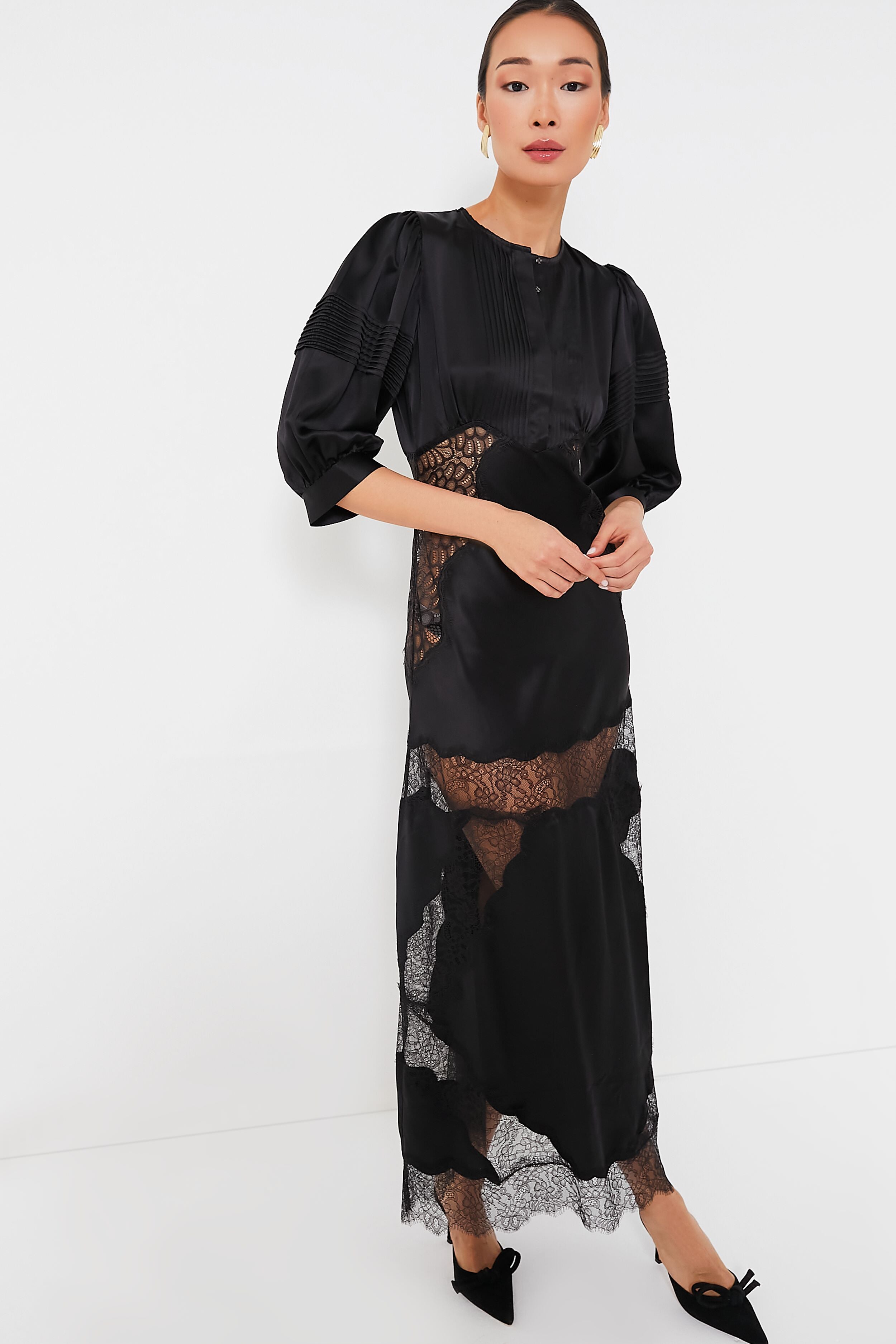 Black Charmeuse Lace Bias Dress | Cynthia Rowley