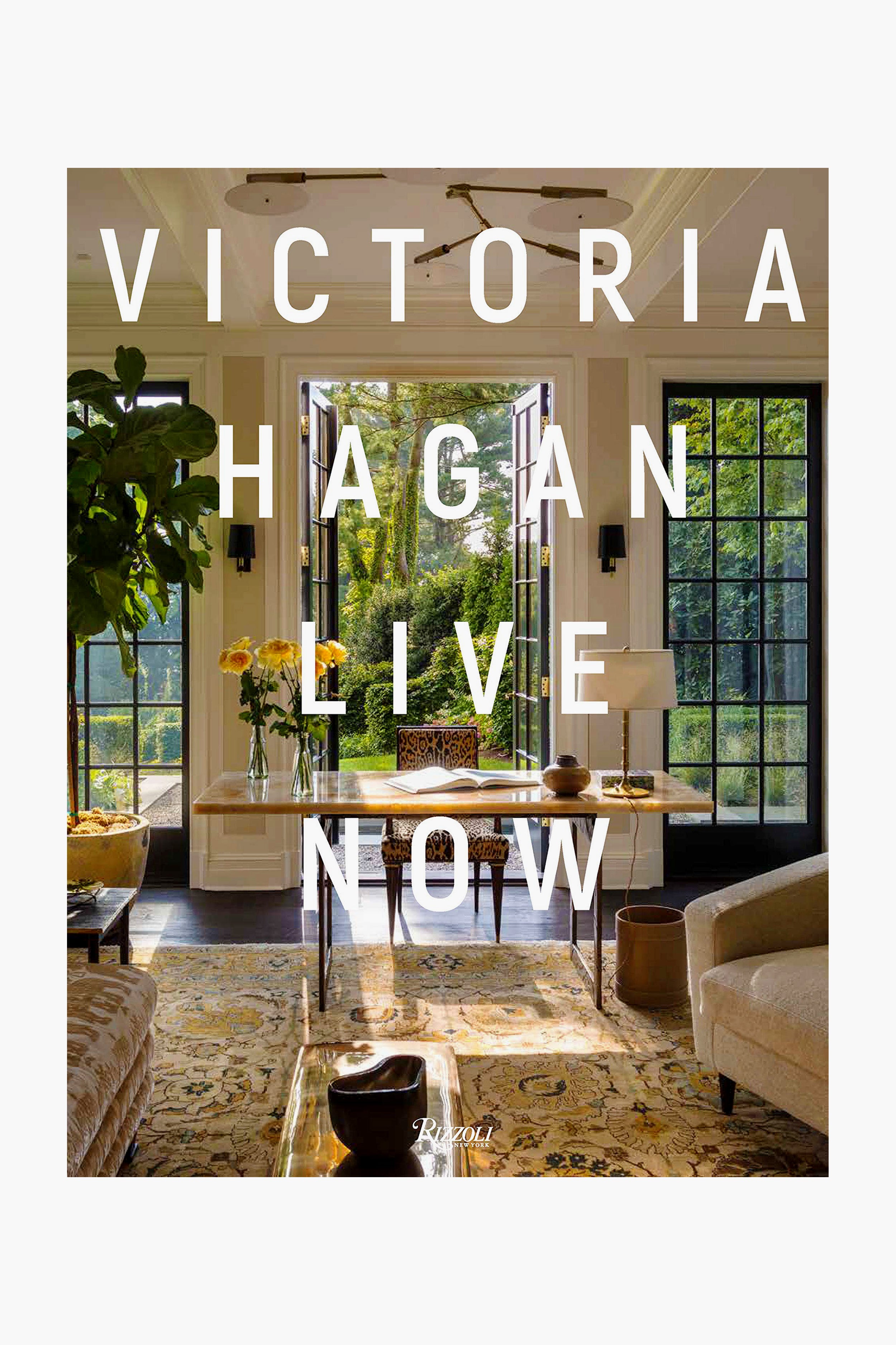 A stylish living room with elegant decor showcases Rizzoli home style; overlaid text reads RIZZOLI LIVE NOW.