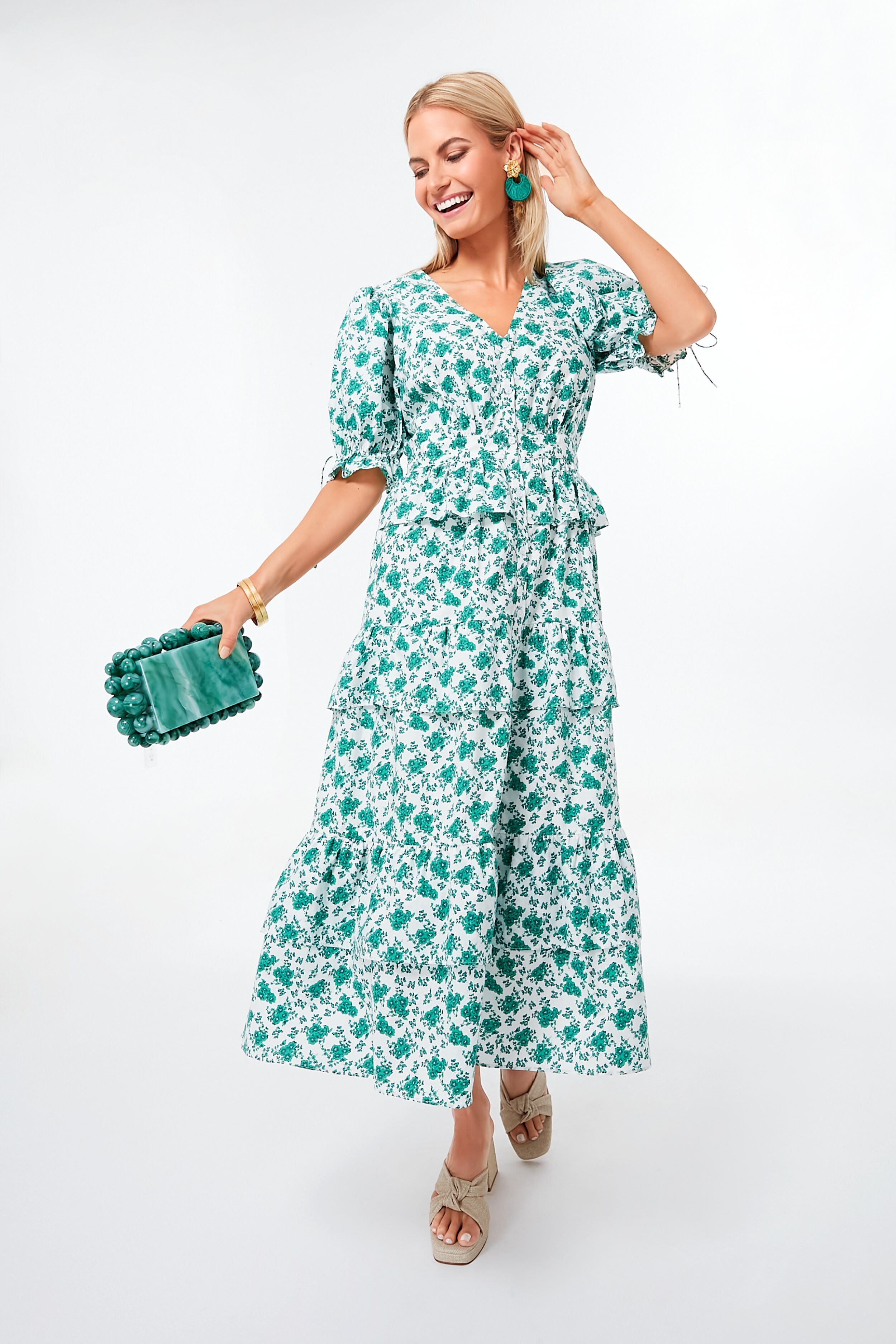 Green Floral Irenea Midi Dress