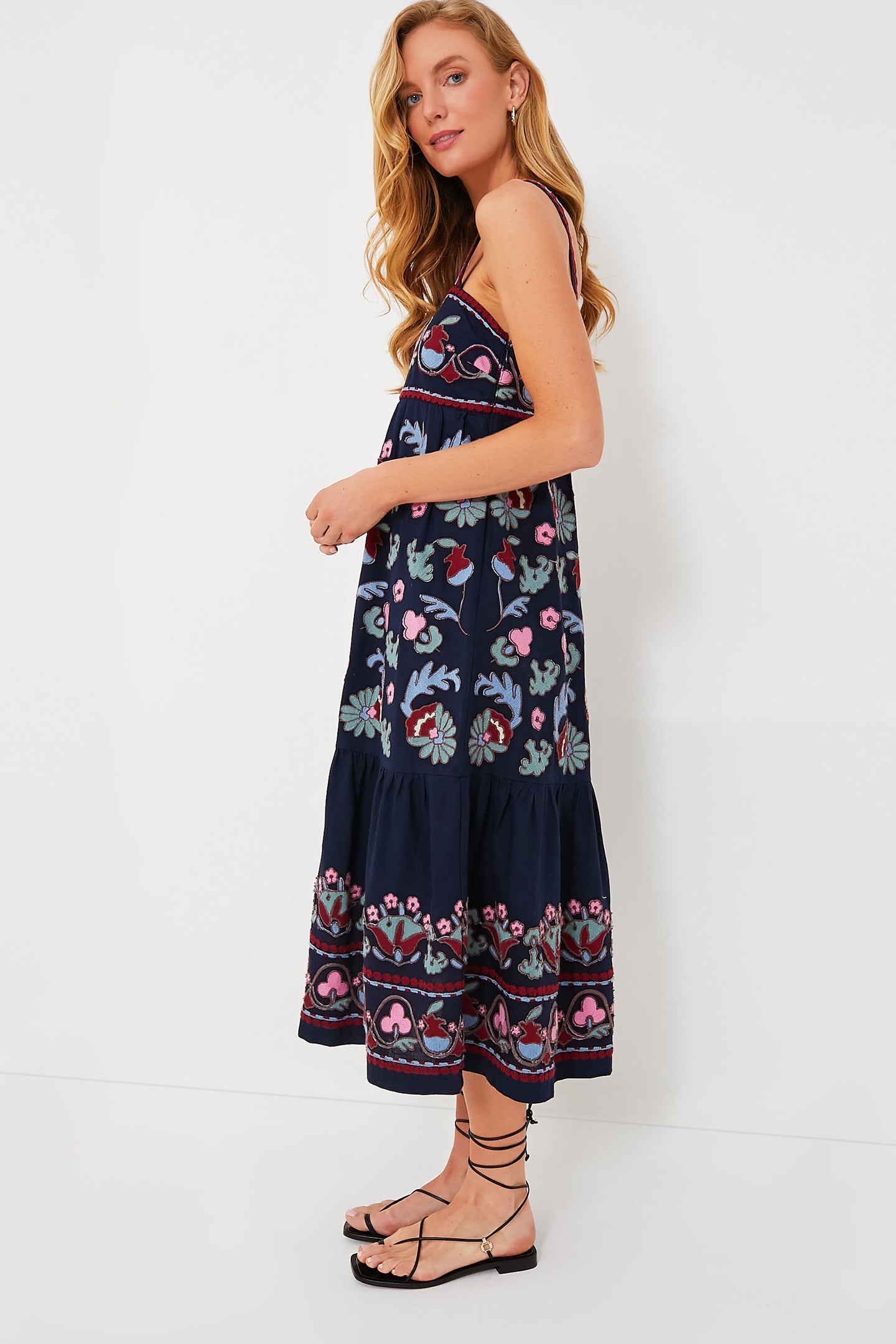 Navy Eclisse Embroidery Slip Dress