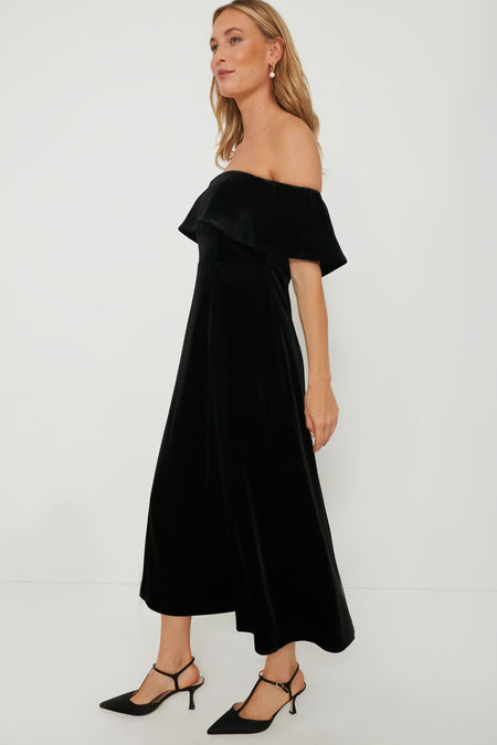 Black Velvet Off The Shoulder Elise Dress