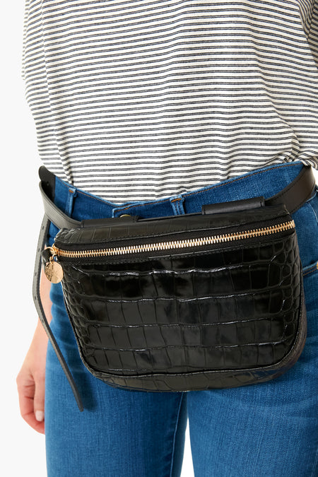 Black Croco Fanny Pack