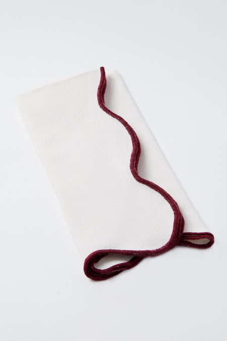 White and Red Cotton Slub Scalloped Napkins Set of 4