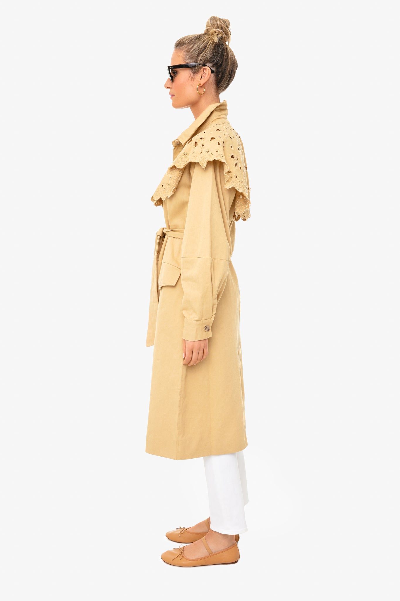 Camel Hazel Eyelet Trench Coat