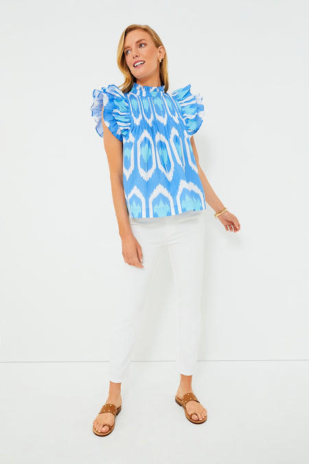 Exclusive Blue Odisha Pintuck Ruffle Blouse