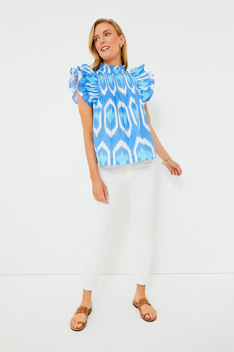 Exclusive Blue Odisha Pintuck Ruffle Blouse