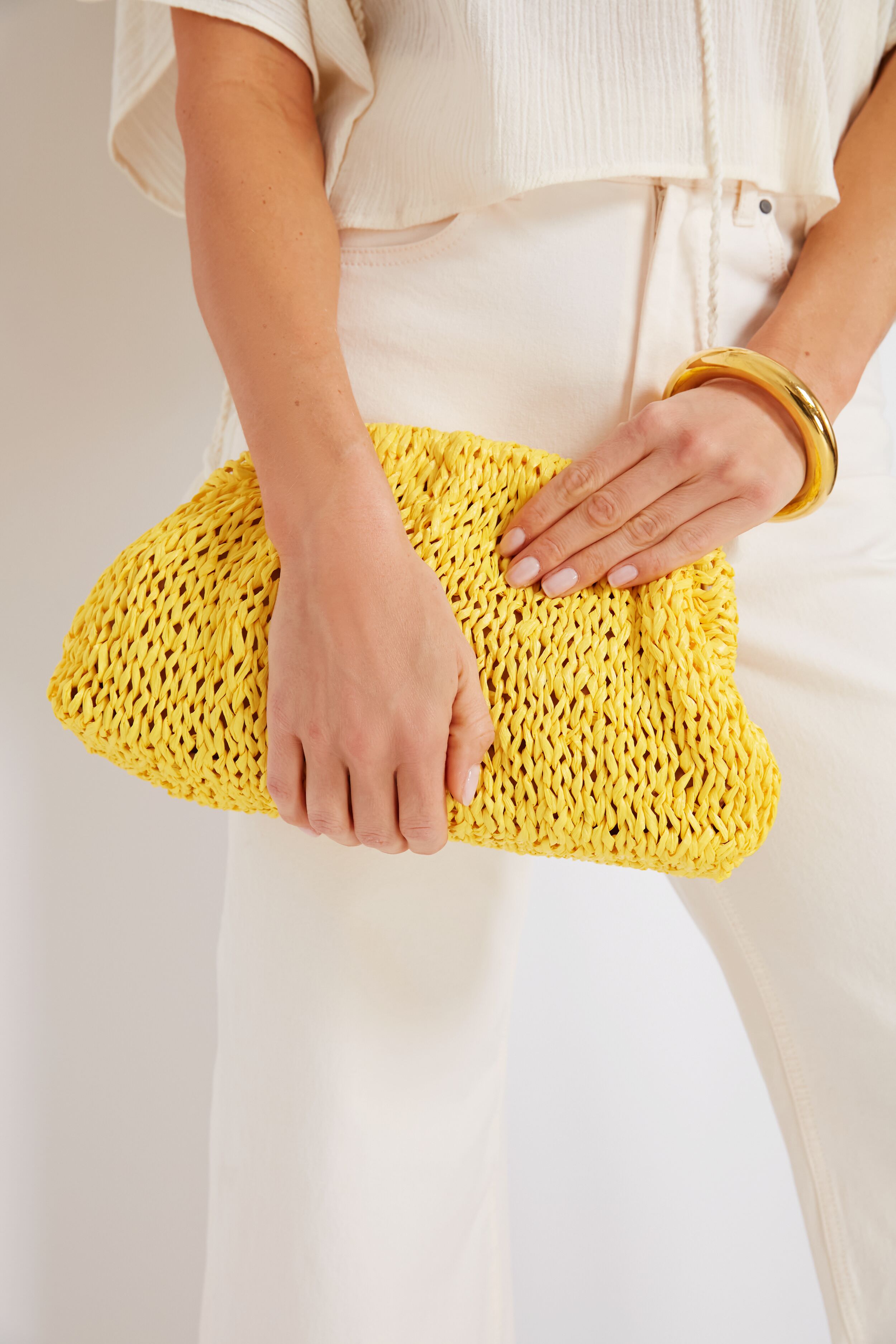Yellow Raffia Game Clutch