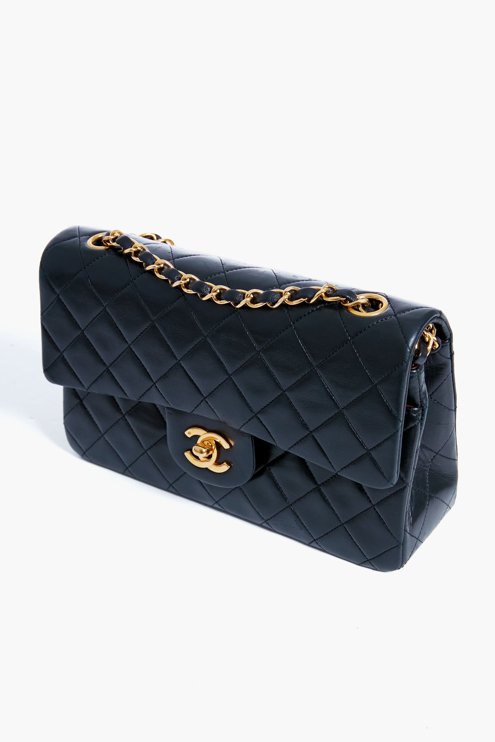 CHANEL Black Lambskin Flap Shoulder Bag