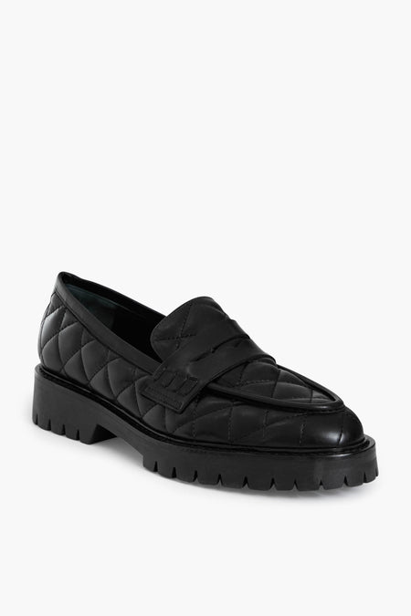 Black Quilted Leather Signe Loafers Flattered