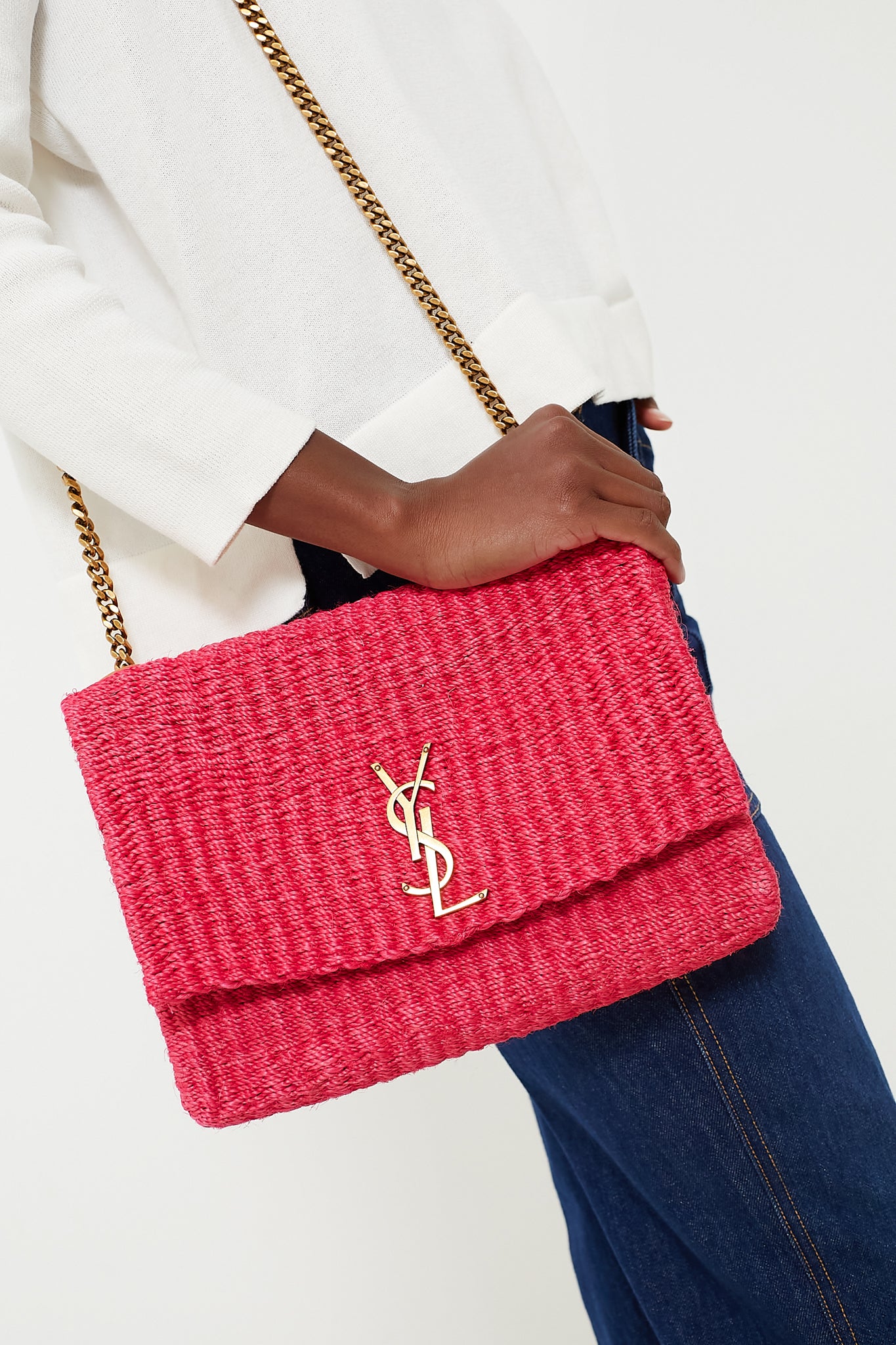Saint Laurent Pink Glow Raffia Kate Shoulder Bag Tuckernuck