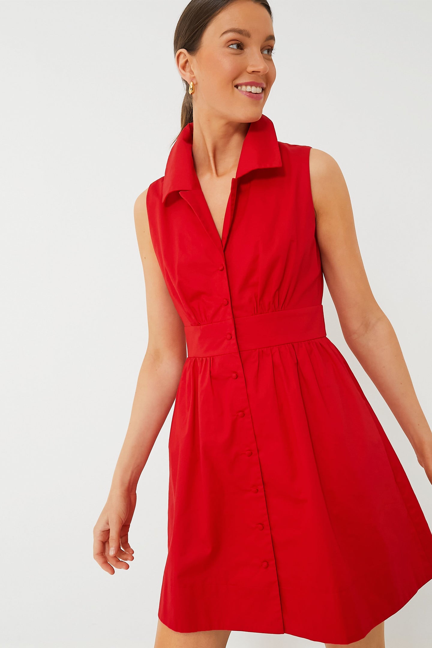 Red Sleeveless Noelle Shirt Dress | Pomander Place