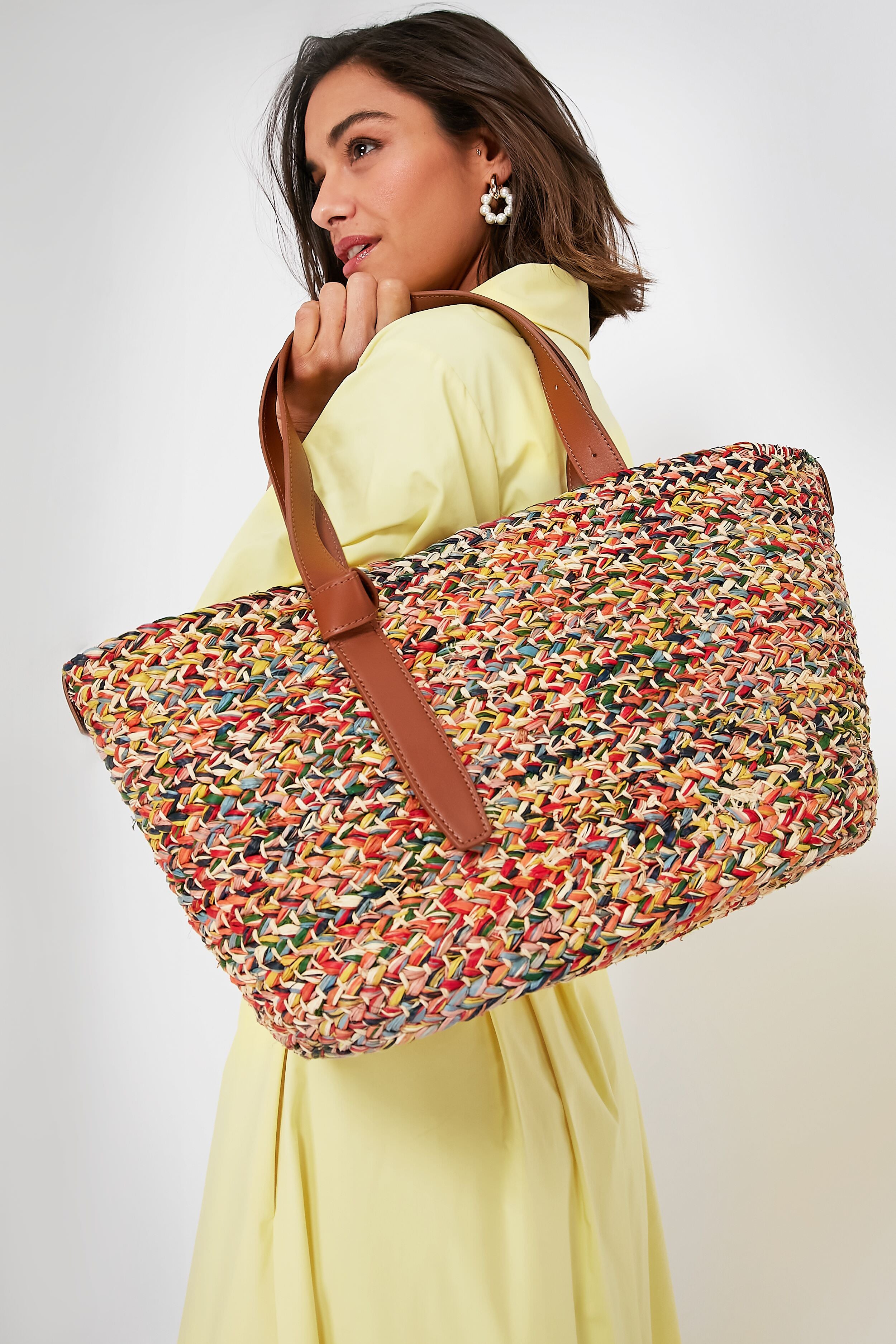 Rainbow Melange Raffia Tote