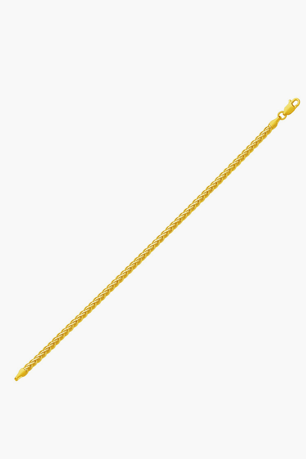 A 14k yellow gold wheat link chain bracelet with a lobster clasp from Tuckernuck Fine Jewelry.
