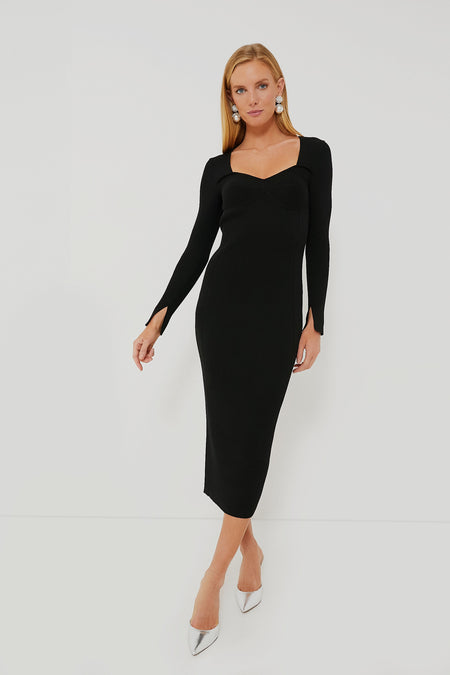 Black Long Sleeve Sculpted Midi Dress Moon River