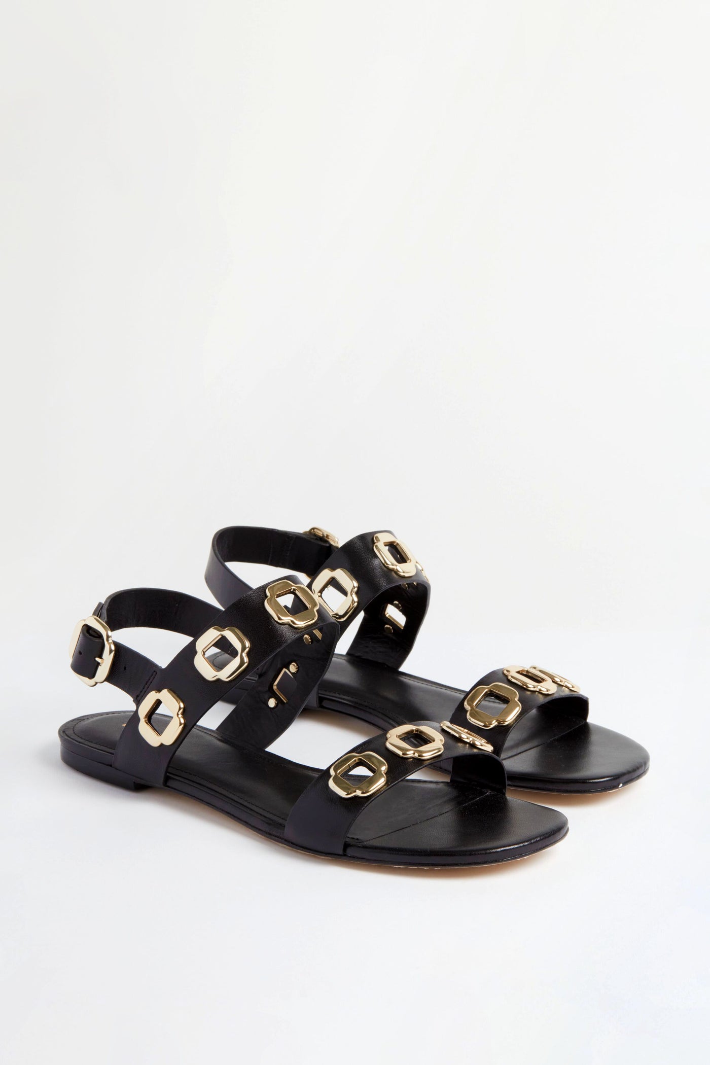 Black Leather Milan Flat Sandals