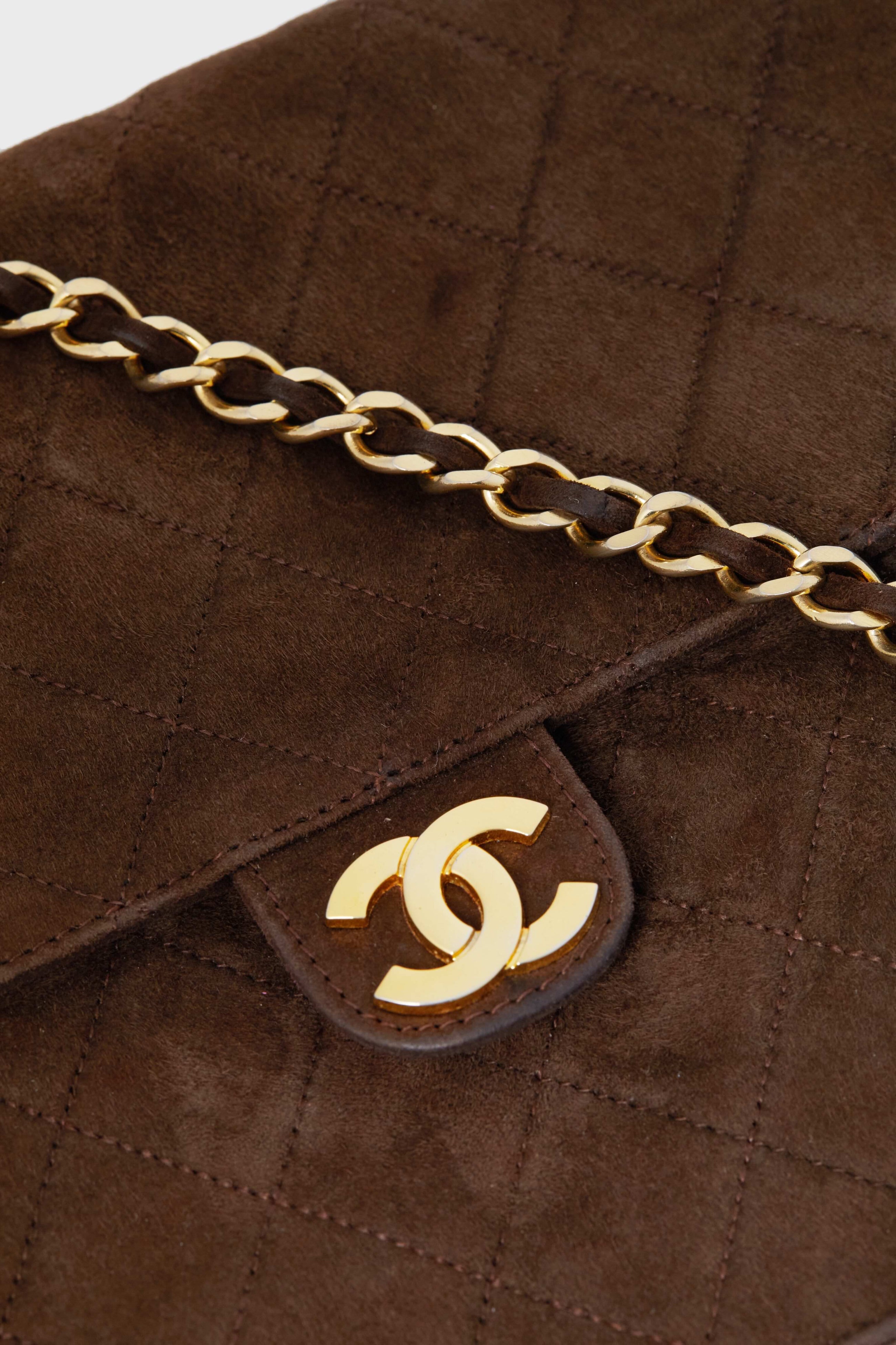 CHANEL Brown Suede Matelasse Single Flap Bag