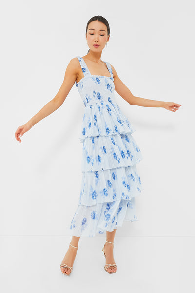 Heather Pleated Georgette Smock Midi Strap Dress | GANNI