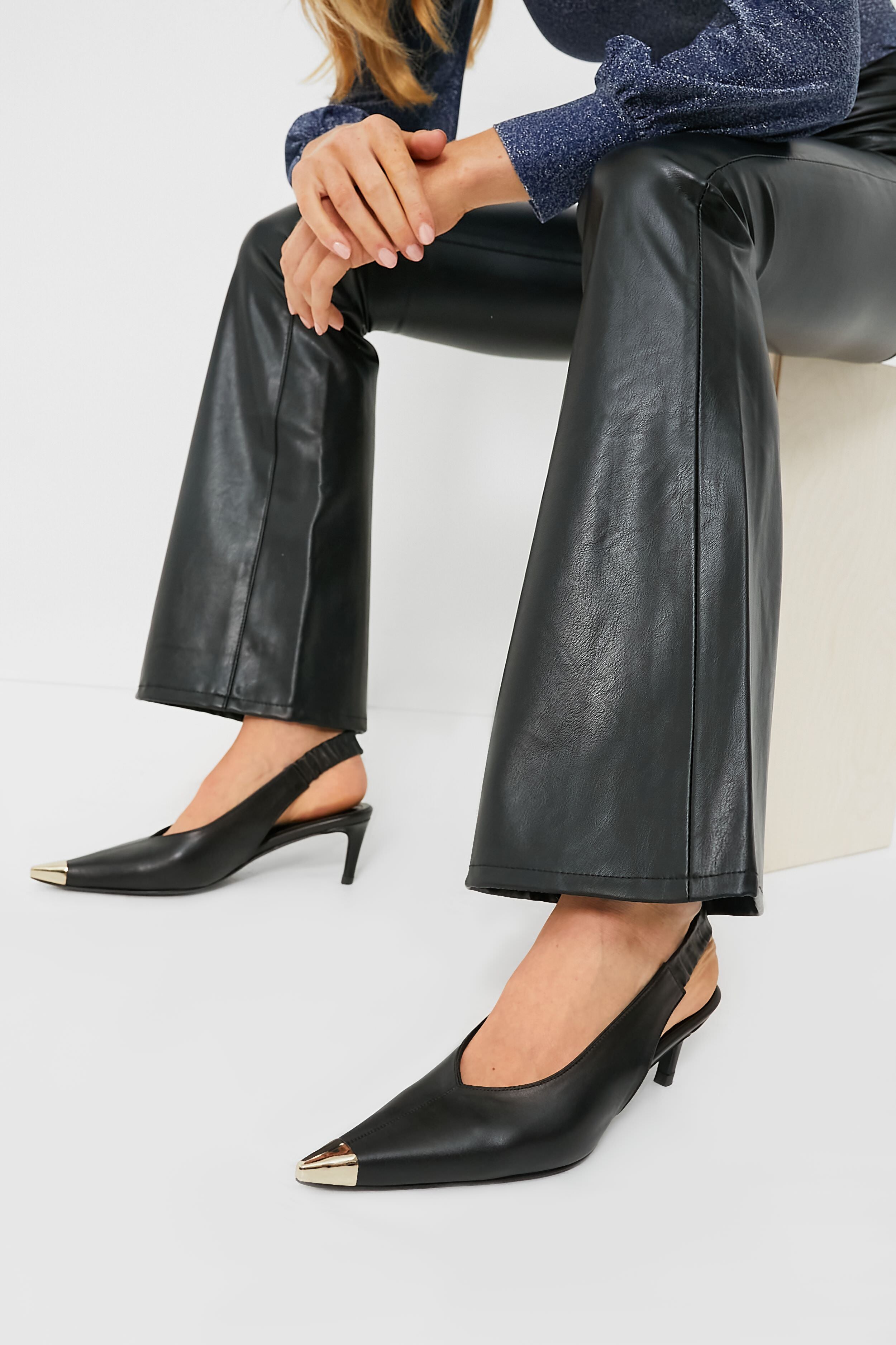 Black Nina Heels with Metal Toe Cap Anine Bing