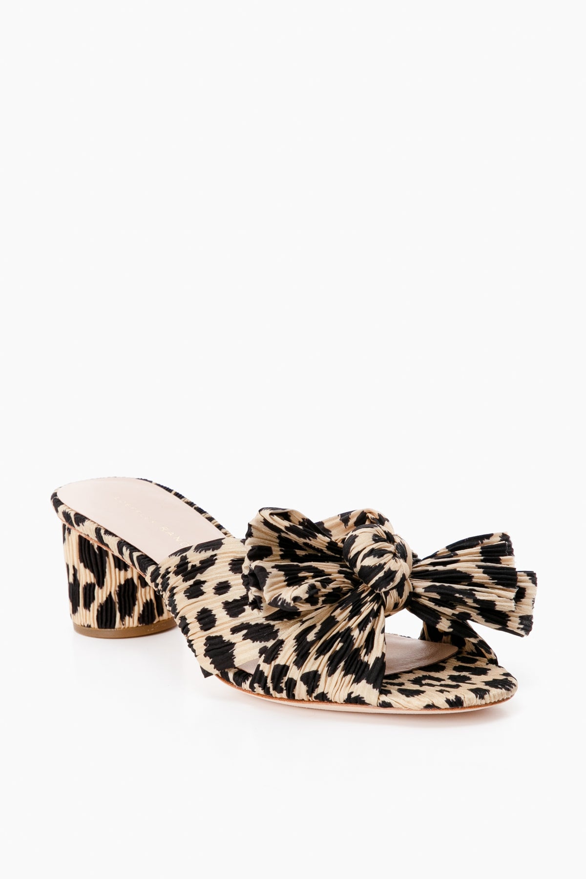 Loeffler Randall women's open-toe heeled sandal with leopard print, a large front bow knot mule design, and a low block heel for standout style.